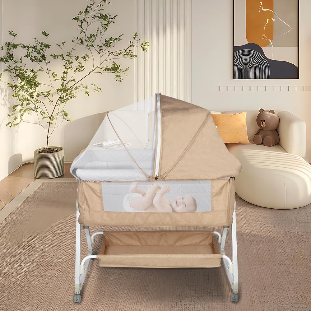 HUOLE Lit Cododo Bebe Berceau Bebe à 4 Niveaux, Couffin pour Dormir Ensemble en Toute Sécurité, Lit d'enfant Portable Facile à Plier pour Nouveau-né/Nourrisson-104 * 52 * 100-110 cm - Blanc cassé