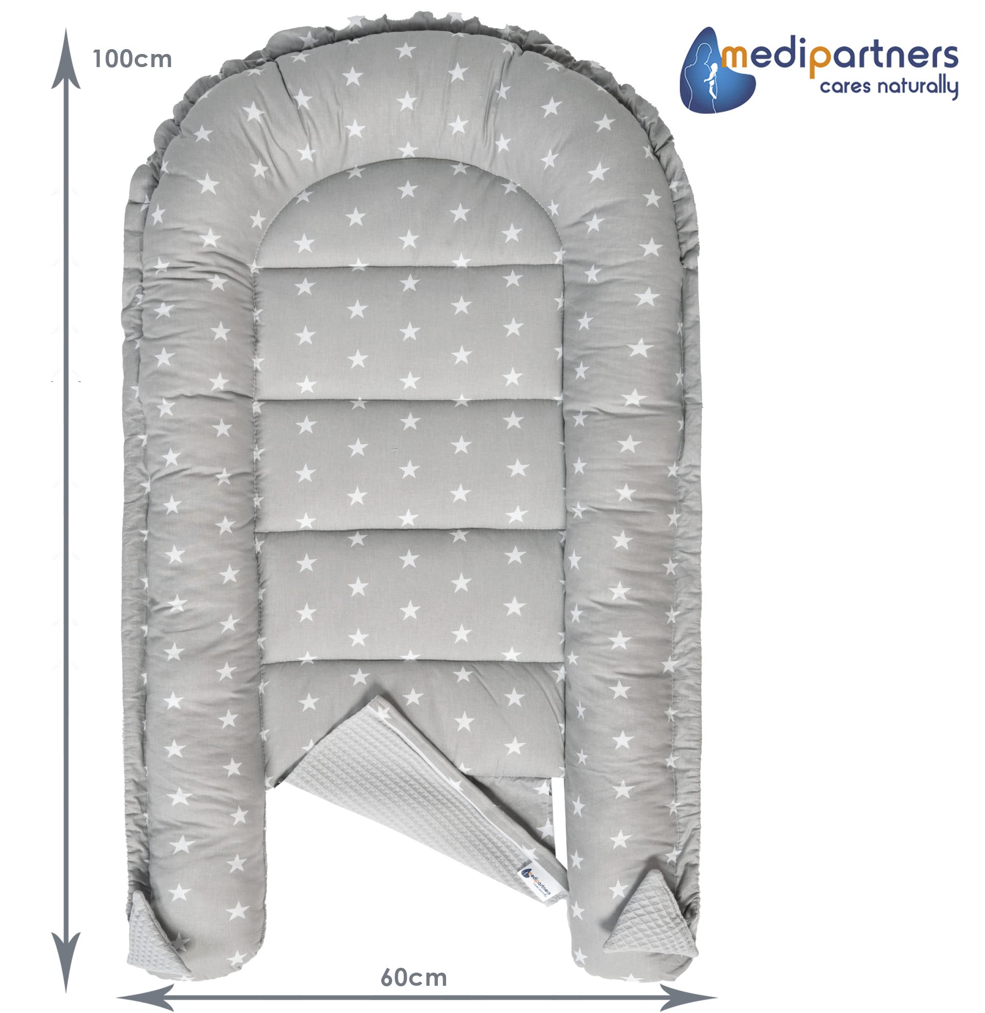 Medi Partners Reducteur de Lit Bebe - Réducteur Bébé 100x60x15cm Cocon et Naissance couffin Nid d'ange 100% Coton Gaufre (Glade avec Gaufre Grise)