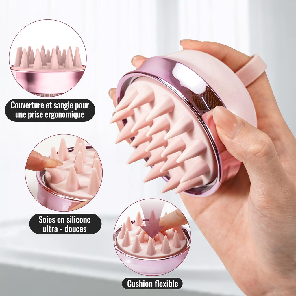 SHINLEA Brosse Massage Cuir Chevelu - Scalp Massager pour Nettoyage en Profondeur, Brosse à Cheveux en Silicone à Double Face, Exfoliation Réduit les Pellicules, pour Cheveux Humides & Secs