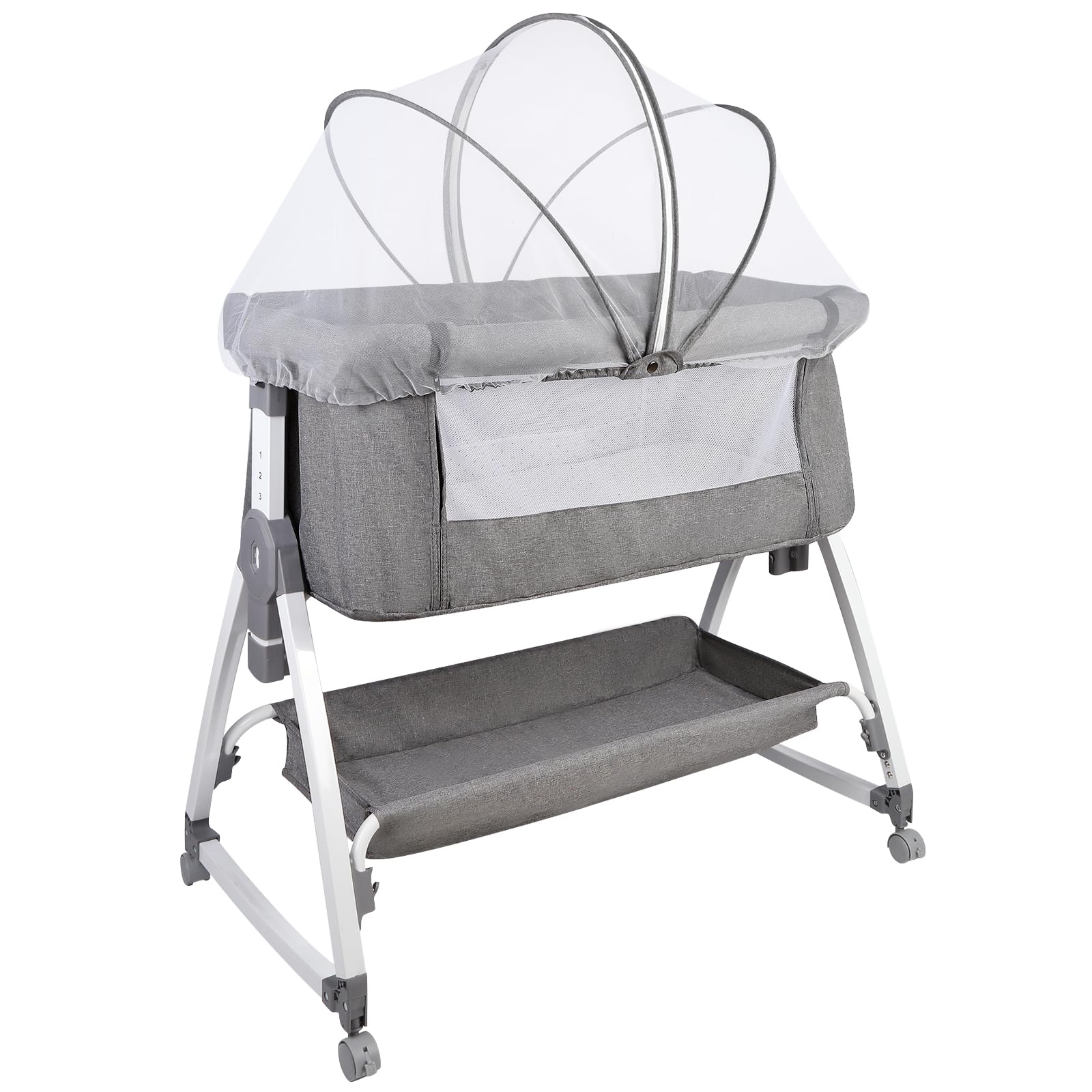 HUOLE Lit Cododo Bebe Berceau Bebe à 4 Niveaux, Couffin pour Dormir Ensemble en Toute Sécurité, Lit d'enfant Portable Facile à Plier pour Nouveau-né/Nourrisson-104 * 52 * 100-110 cm - Blanc cassé