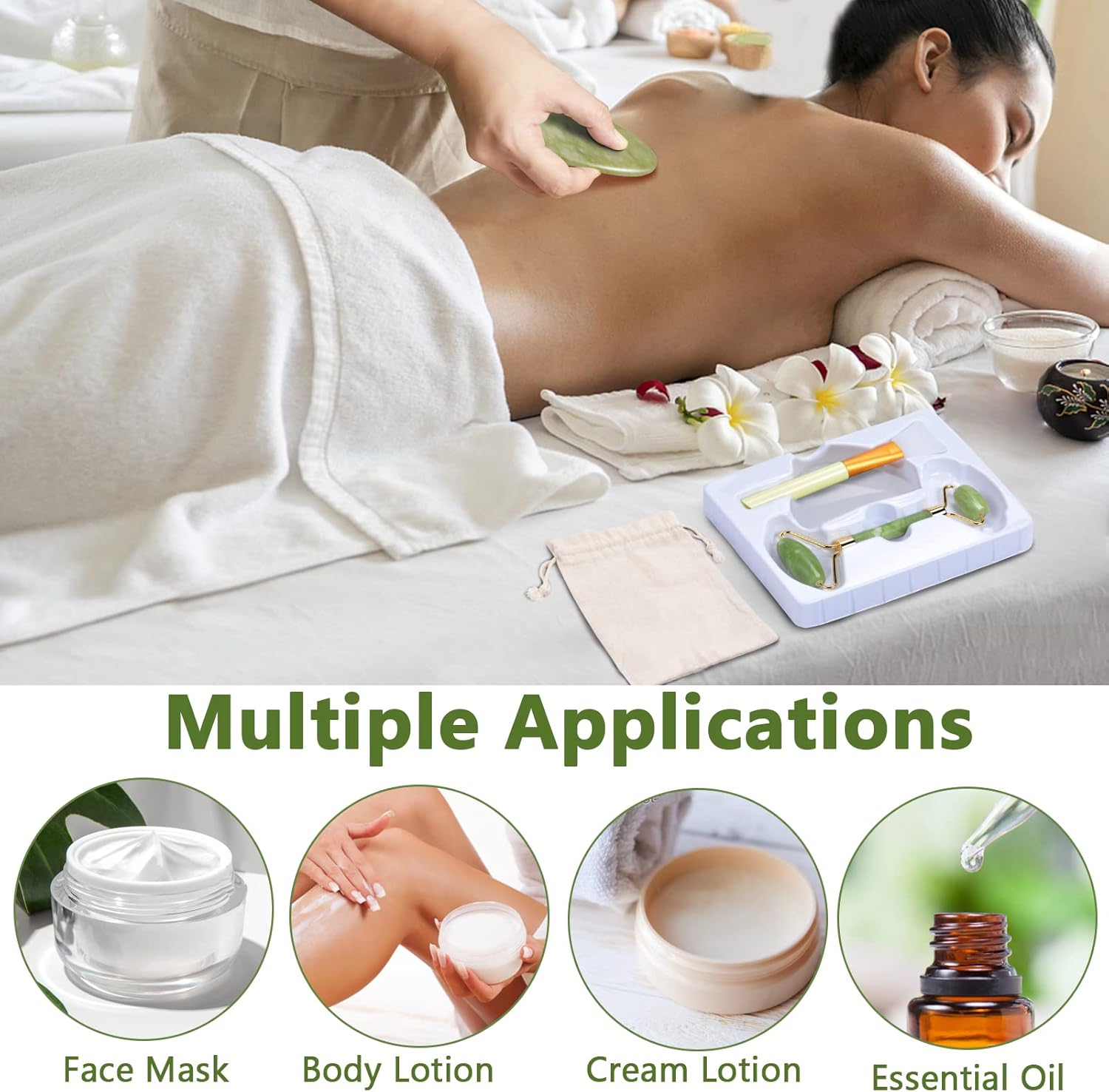 MELLIEX Jade Roller et Gua Sha Visage Masseur, kit de Rouleau de Jade Anti-vieillissement Naturel pour Yeux, Visage, Cou