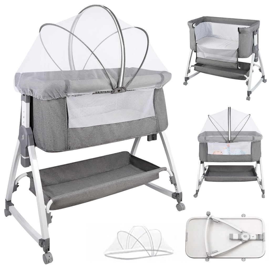 HUOLE Lit Cododo Bebe Berceau Bebe à 4 Niveaux, Couffin pour Dormir Ensemble en Toute Sécurité, Lit d'enfant Portable Facile à Plier pour Nouveau-né/Nourrisson-104 * 52 * 100-110 cm - Blanc cassé