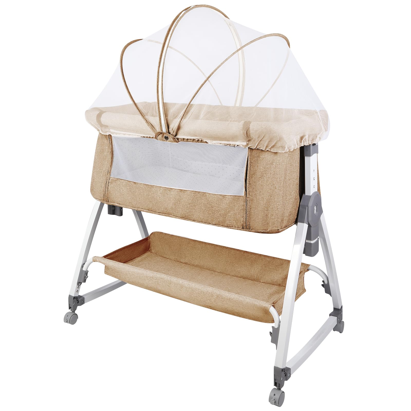 HUOLE Lit Cododo Bebe Berceau Bebe à 4 Niveaux, Couffin pour Dormir Ensemble en Toute Sécurité, Lit d'enfant Portable Facile à Plier pour Nouveau-né/Nourrisson-104 * 52 * 100-110 cm - Blanc cassé