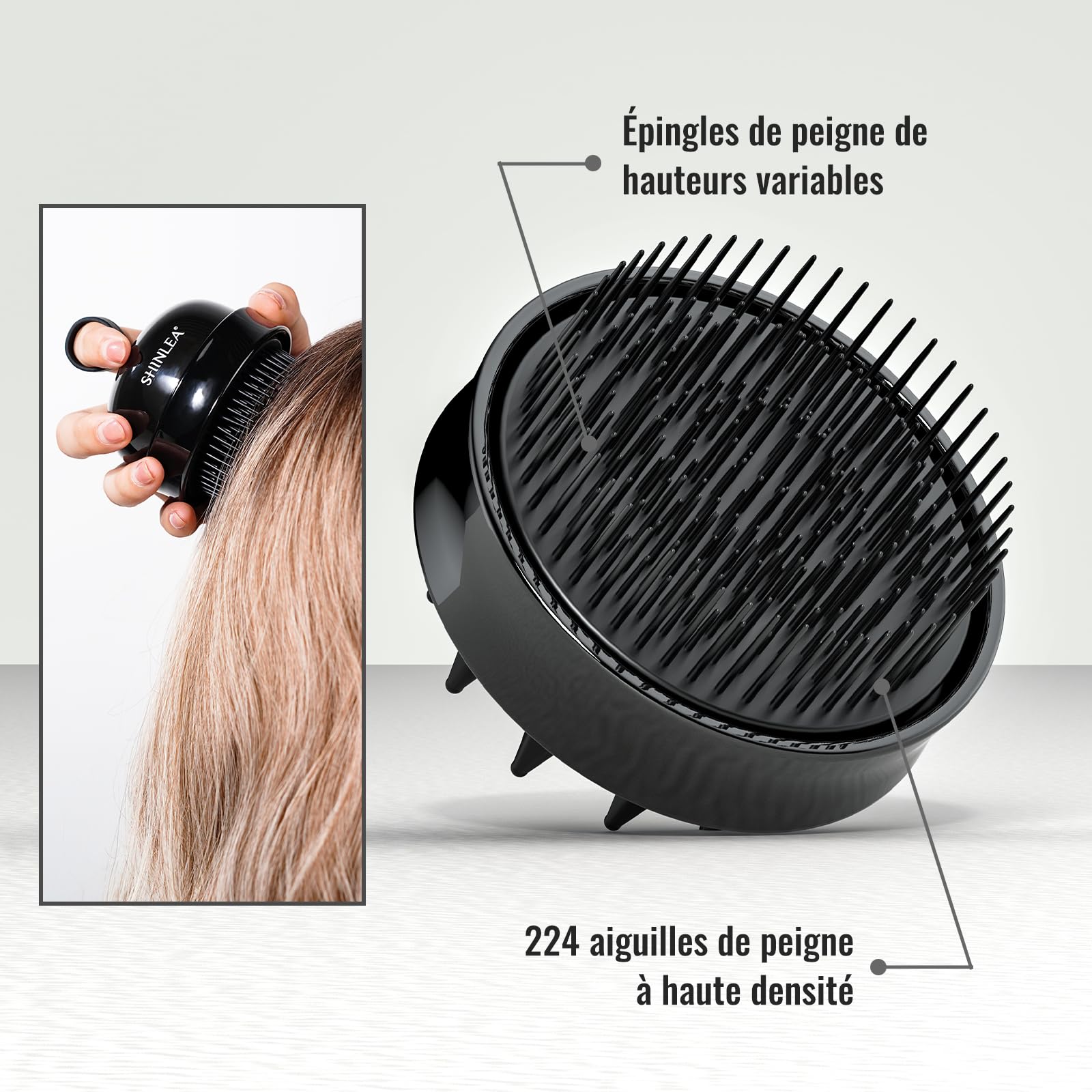 SHINLEA Brosse Massage Cuir Chevelu - Scalp Massager pour Nettoyage en Profondeur, Brosse à Cheveux en Silicone à Double Face, Exfoliation Réduit les Pellicules, pour Cheveux Humides & Secs