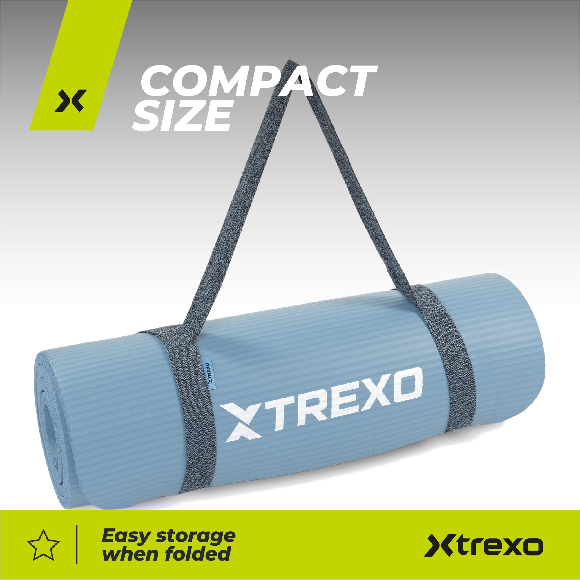 TREXO Tapis d'Exercice en NBR 183 x 61 cm Matériau Exceptionnellement Durable et Flexible 15 mm d'Épaisseur avec Structure Antidérapante dans l'Ensemble avec Sangle pour Porter