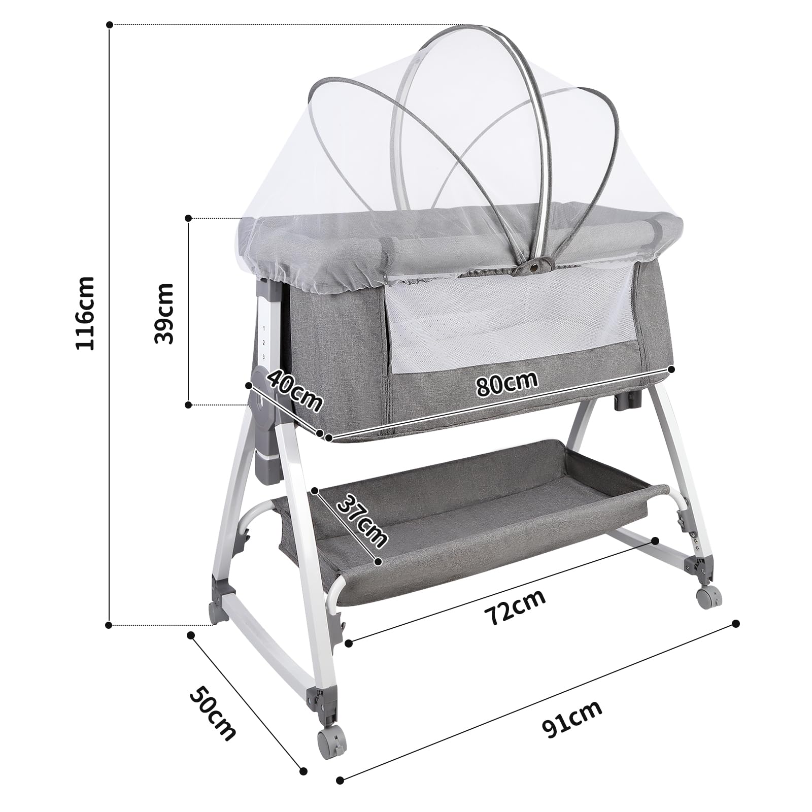 HUOLE Lit Cododo Bebe Berceau Bebe à 4 Niveaux, Couffin pour Dormir Ensemble en Toute Sécurité, Lit d'enfant Portable Facile à Plier pour Nouveau-né/Nourrisson-104 * 52 * 100-110 cm - Blanc cassé