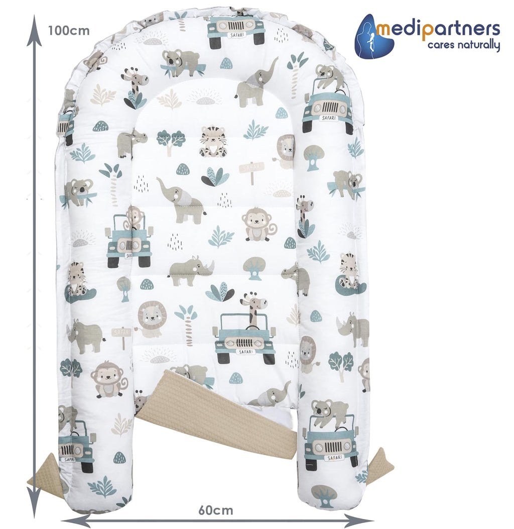 Medi Partners Reducteur de Lit Bebe - Réducteur Bébé 100x60x15cm Cocon et Naissance couffin Nid d'ange 100% Coton Gaufre (Glade avec Gaufre Grise)