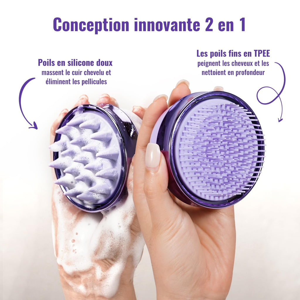 SHINLEA Brosse Massage Cuir Chevelu - Scalp Massager pour Nettoyage en Profondeur, Brosse à Cheveux en Silicone à Double Face, Exfoliation Réduit les Pellicules, pour Cheveux Humides & Secs