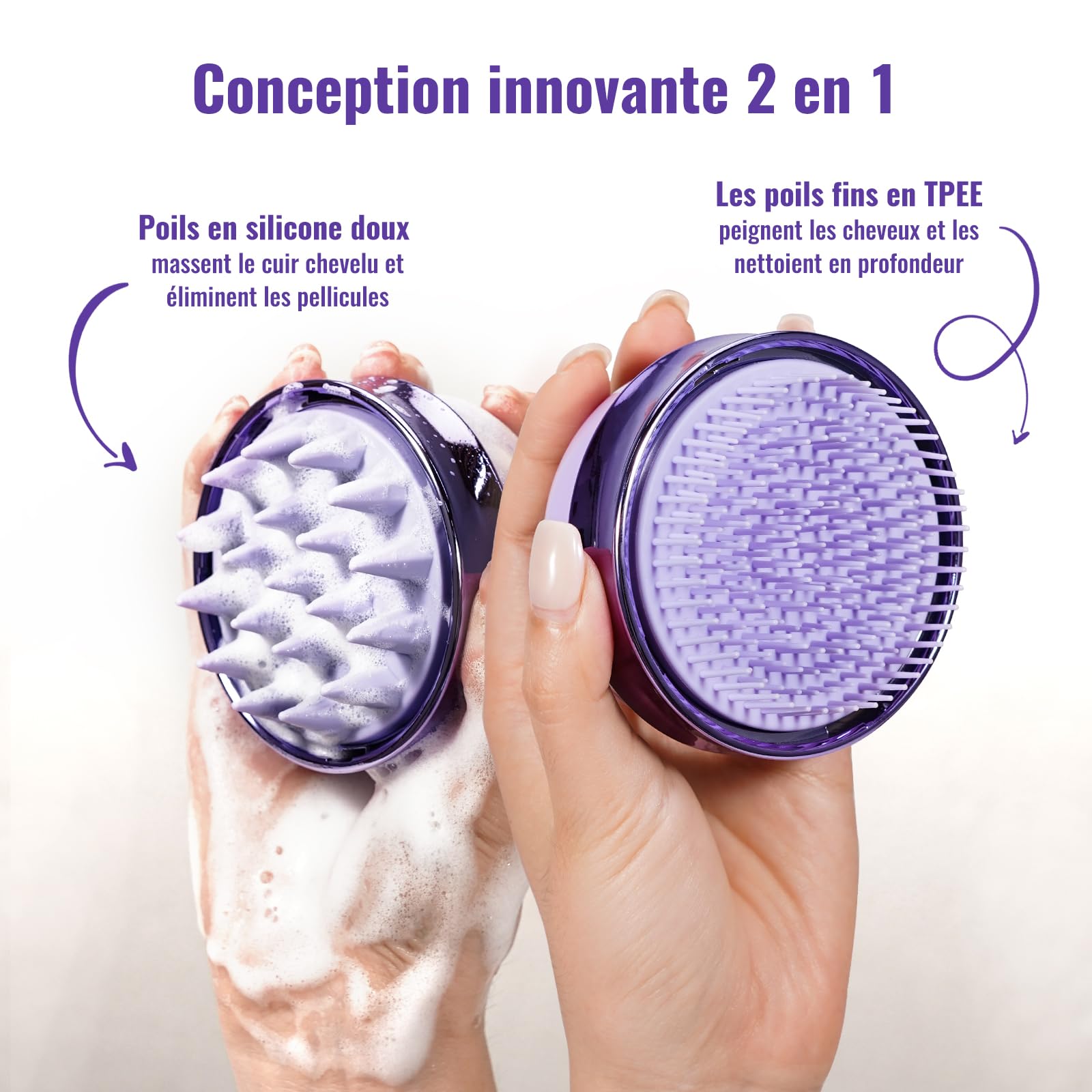 SHINLEA Brosse Massage Cuir Chevelu - Scalp Massager pour Nettoyage en Profondeur, Brosse à Cheveux en Silicone à Double Face, Exfoliation Réduit les Pellicules, pour Cheveux Humides & Secs