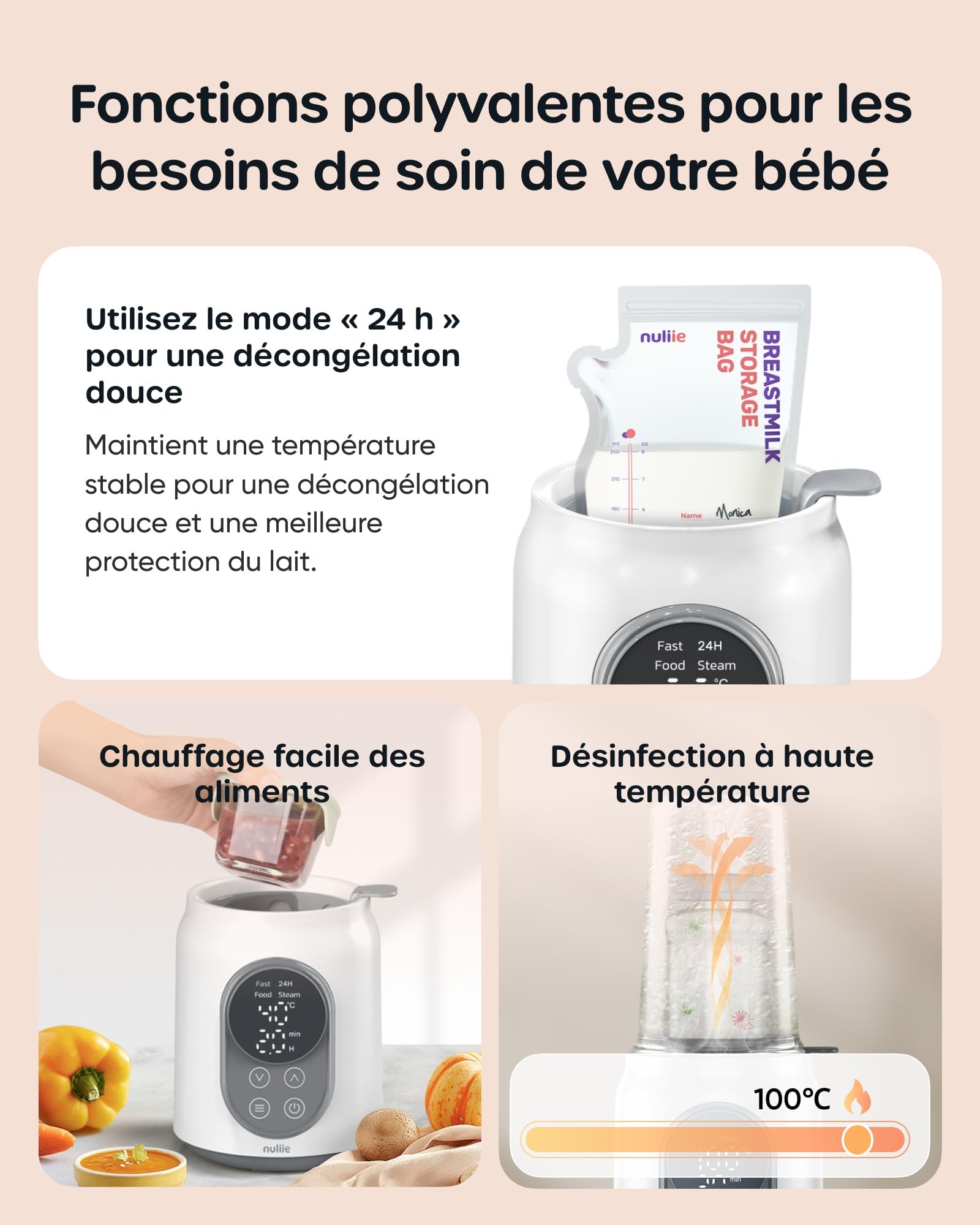 Chauffe Biberon, Nuliie Stérilisateur Électrique Rapide 10 en 1 pour Lait Maternel ou Formule avec Minuterie Numérique Contrôle intelligent de la Température et Arrêt Automatique, 220V