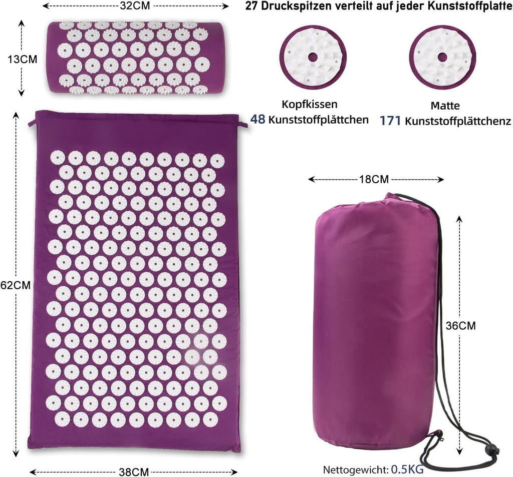 Tapis d'acupression, Tapis d'acupuncture, Tapis d'acupression pour soulager les douleurs de dos et de cou, Ensemble de tapis d'acupression pour la relaxation musculaire et la réduction du stress