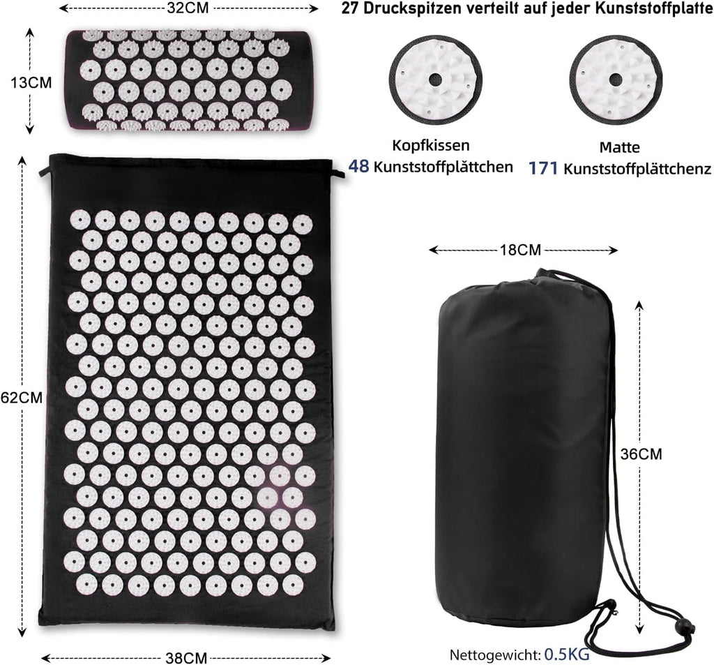 Tapis d'acupression, Tapis d'acupuncture, Tapis d'acupression pour soulager les douleurs de dos et de cou, Ensemble de tapis d'acupression pour la relaxation musculaire et la réduction du stress