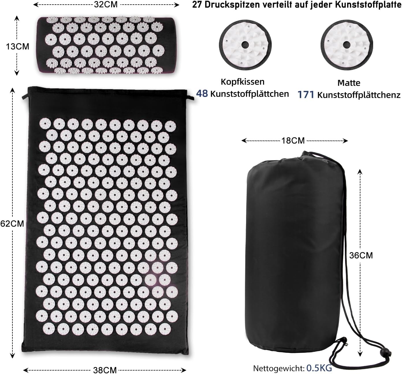 Tapis d'acupression, Tapis d'acupuncture, Tapis d'acupression pour soulager les douleurs de dos et de cou, Ensemble de tapis d'acupression pour la relaxation musculaire et la réduction du stress