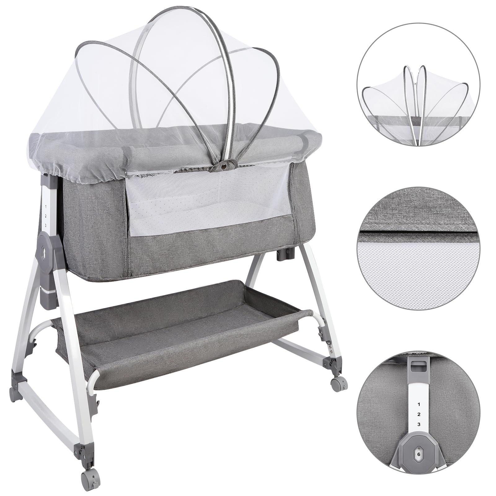 HUOLE Lit Cododo Bebe Berceau Bebe à 4 Niveaux, Couffin pour Dormir Ensemble en Toute Sécurité, Lit d'enfant Portable Facile à Plier pour Nouveau-né/Nourrisson-104 * 52 * 100-110 cm - Blanc cassé