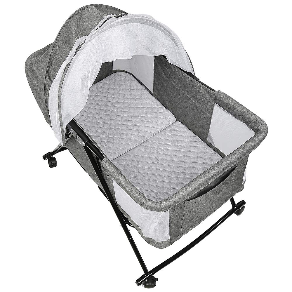 HUOLE Lit Cododo Bebe Berceau Bebe à 4 Niveaux, Couffin pour Dormir Ensemble en Toute Sécurité, Lit d'enfant Portable Facile à Plier pour Nouveau-né/Nourrisson-104 * 52 * 100-110 cm - Blanc cassé