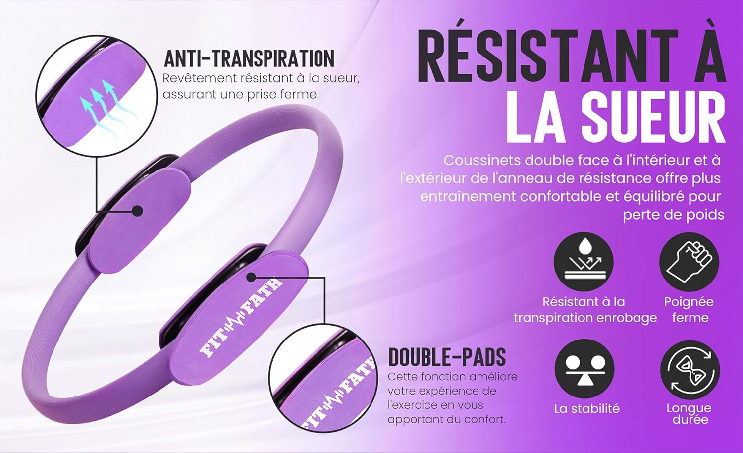 Anneau pilate-Cercle Pilate-Accessoire Yoga-Ballon Gymnastique-Bande de résistance-Elastique de Force-Fitness- Sport-Musculation-Méditation-Bien étre-Santé-Muscle pélvien-Périné