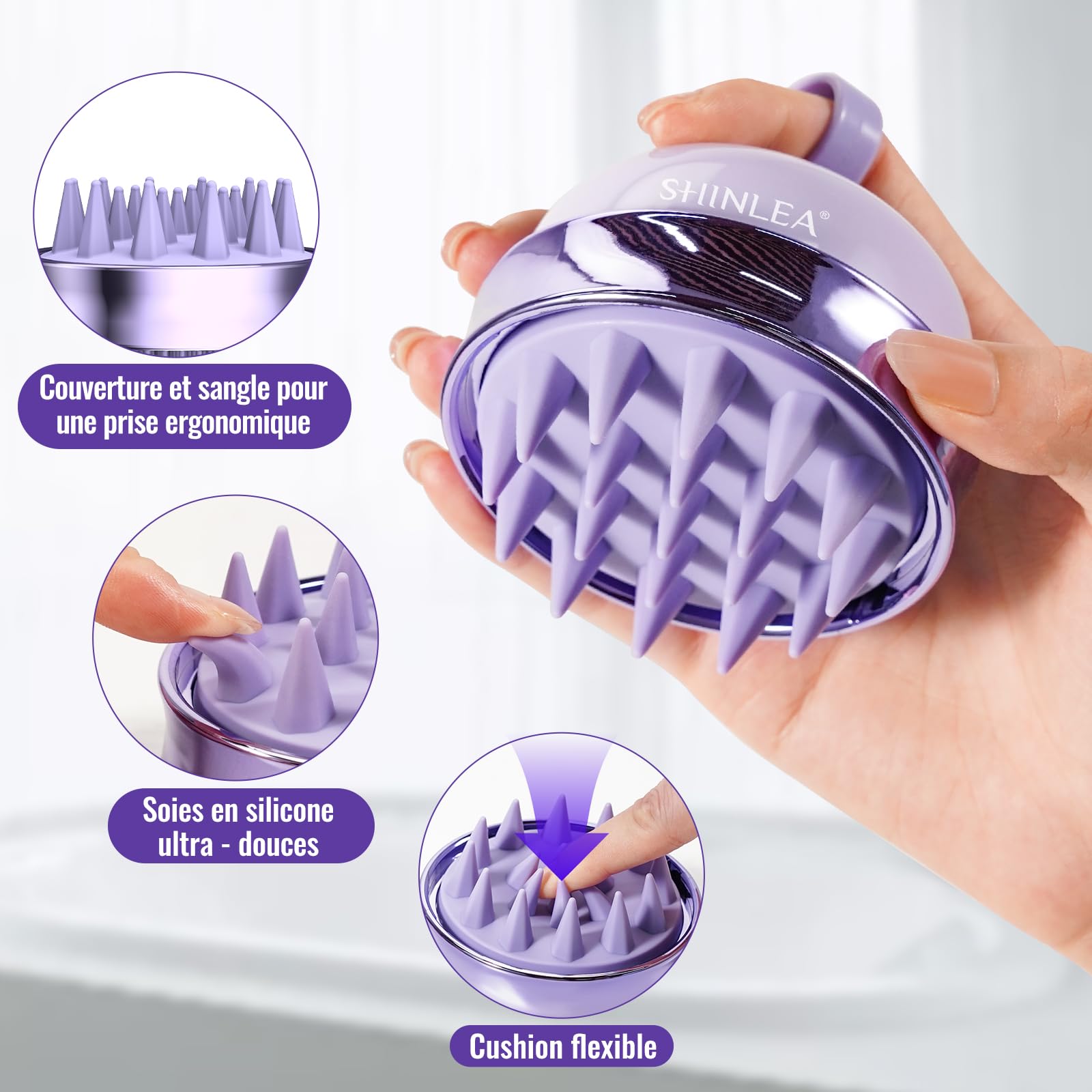 SHINLEA Brosse Massage Cuir Chevelu - Scalp Massager pour Nettoyage en Profondeur, Brosse à Cheveux en Silicone à Double Face, Exfoliation Réduit les Pellicules, pour Cheveux Humides & Secs
