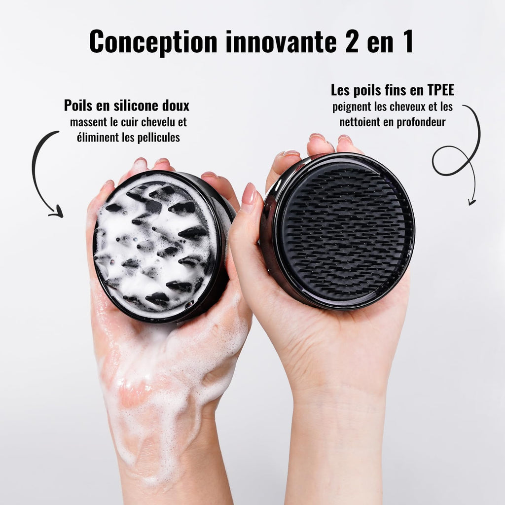 SHINLEA Brosse Massage Cuir Chevelu - Scalp Massager pour Nettoyage en Profondeur, Brosse à Cheveux en Silicone à Double Face, Exfoliation Réduit les Pellicules, pour Cheveux Humides & Secs