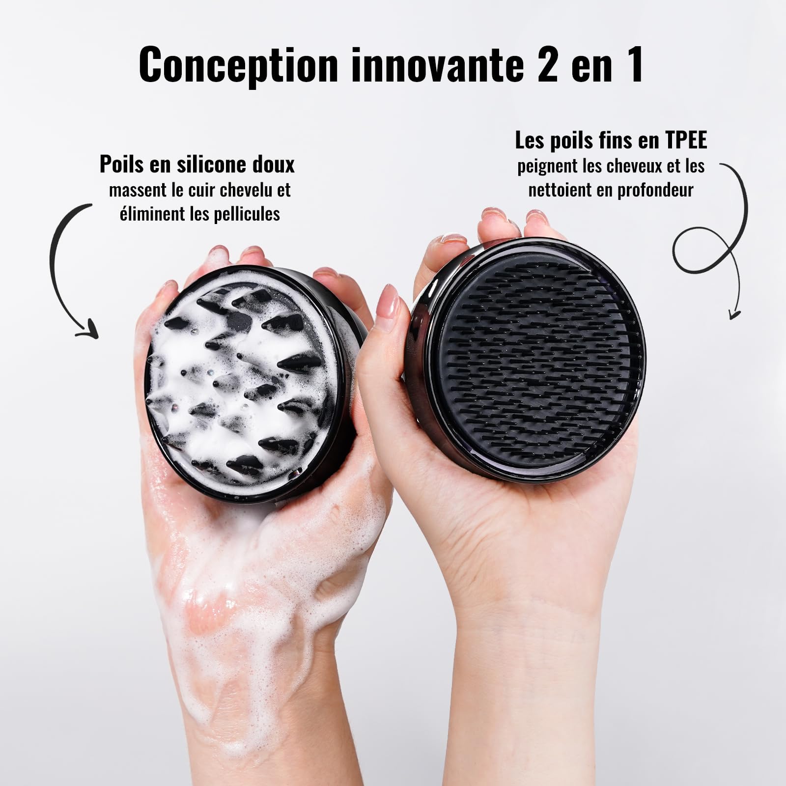 SHINLEA Brosse Massage Cuir Chevelu - Scalp Massager pour Nettoyage en Profondeur, Brosse à Cheveux en Silicone à Double Face, Exfoliation Réduit les Pellicules, pour Cheveux Humides & Secs
