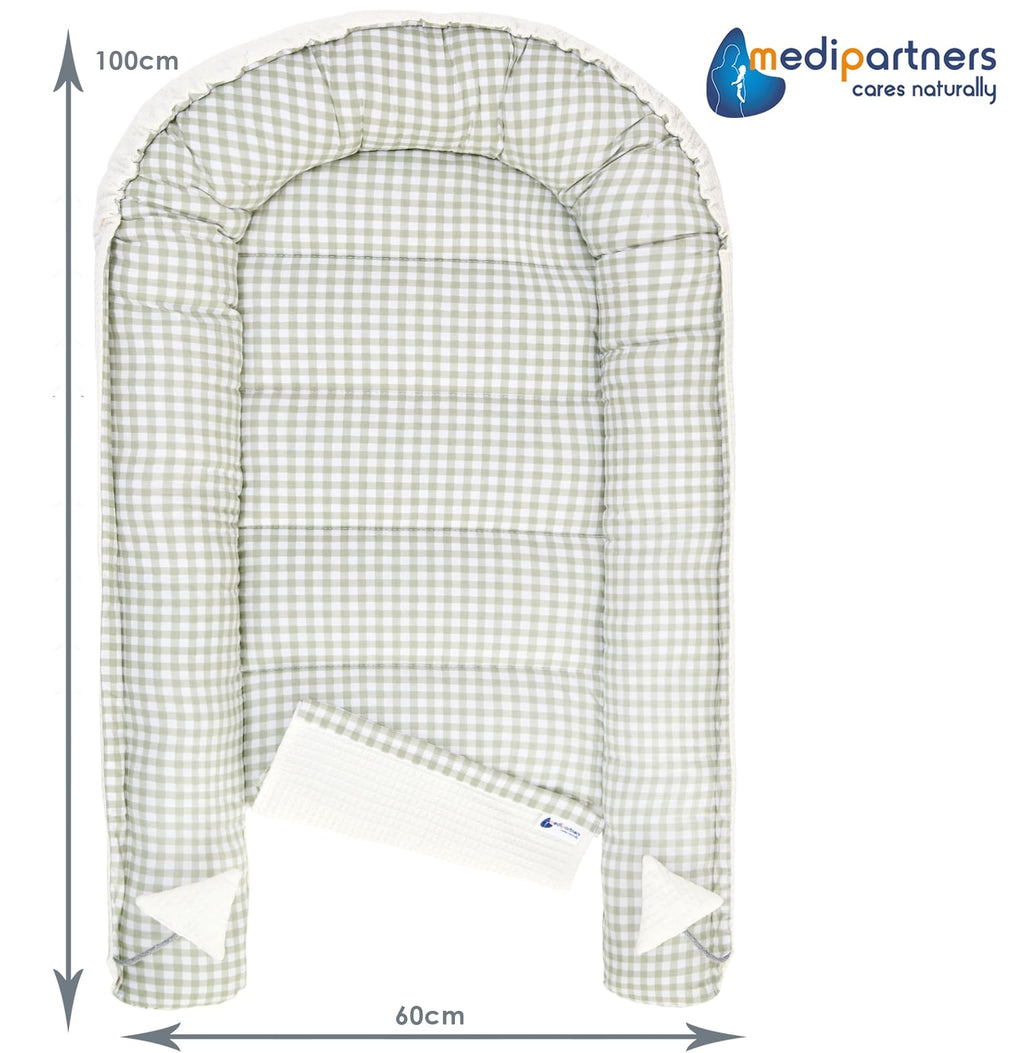 Medi Partners Reducteur de Lit Bebe - Réducteur Bébé 100x60x15cm Cocon et Naissance couffin Nid d'ange 100% Coton Gaufre (Glade avec Gaufre Grise)