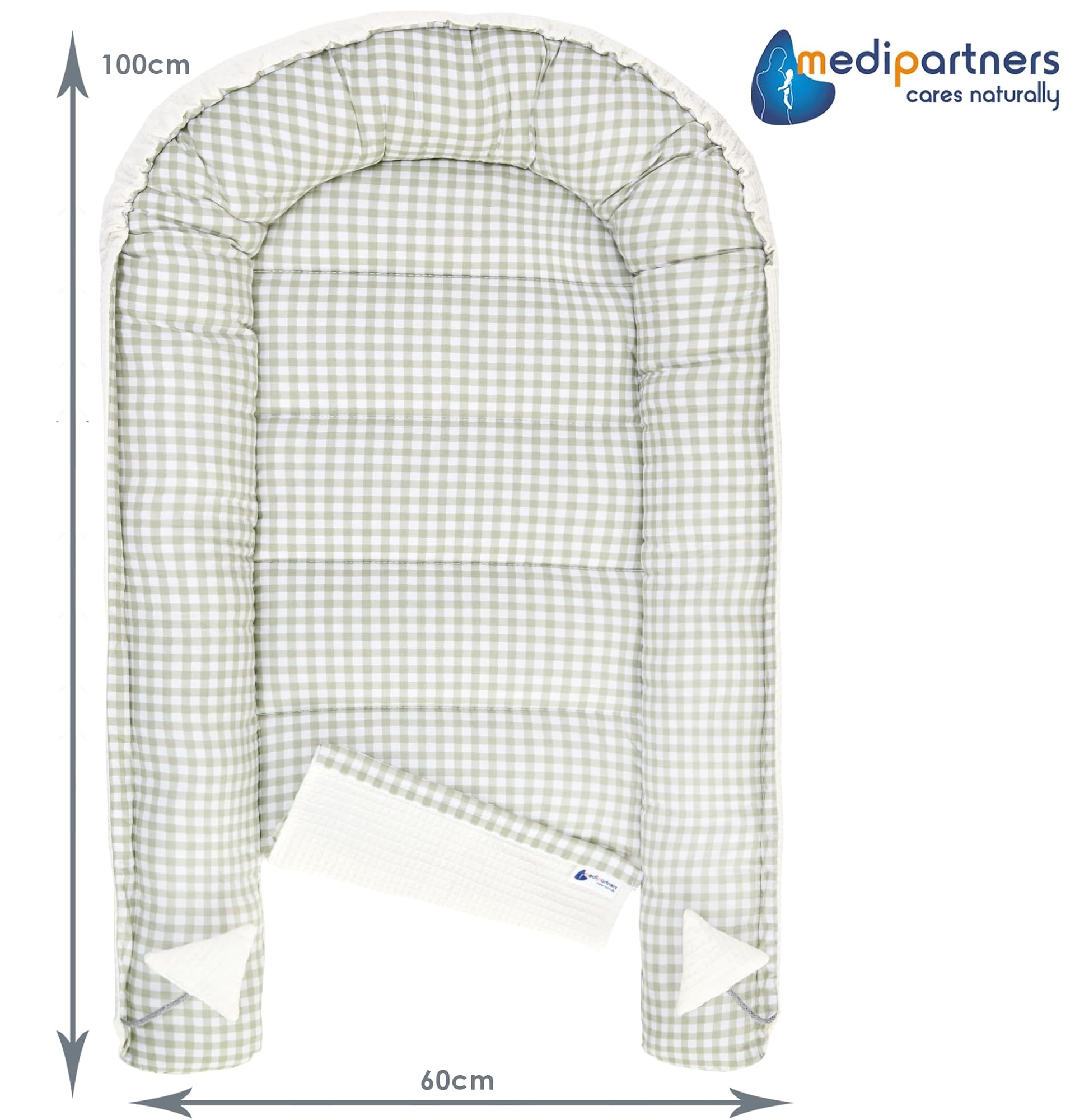 Medi Partners Reducteur de Lit Bebe - Réducteur Bébé 100x60x15cm Cocon et Naissance couffin Nid d'ange 100% Coton Gaufre (Glade avec Gaufre Grise)