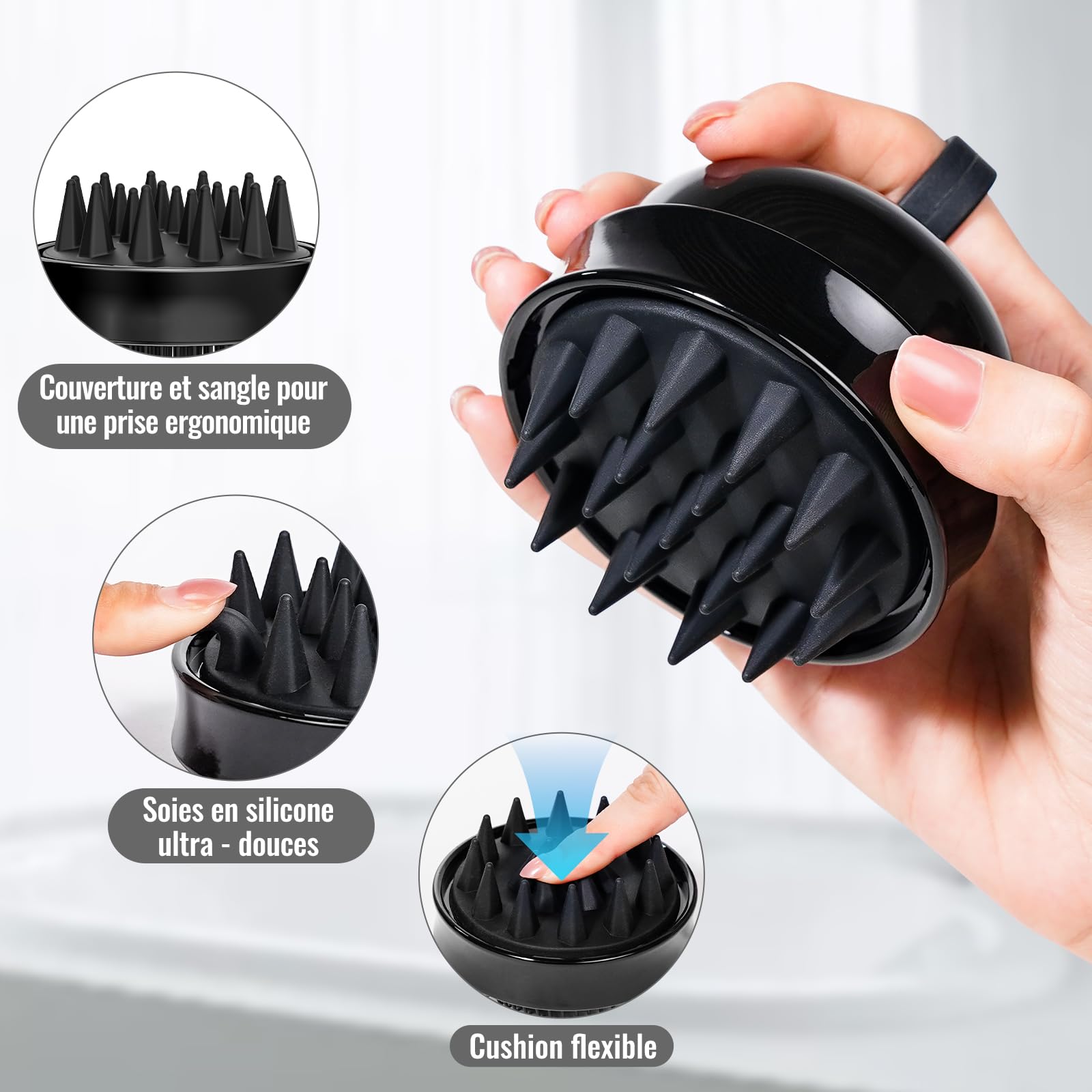 SHINLEA Brosse Massage Cuir Chevelu - Scalp Massager pour Nettoyage en Profondeur, Brosse à Cheveux en Silicone à Double Face, Exfoliation Réduit les Pellicules, pour Cheveux Humides & Secs