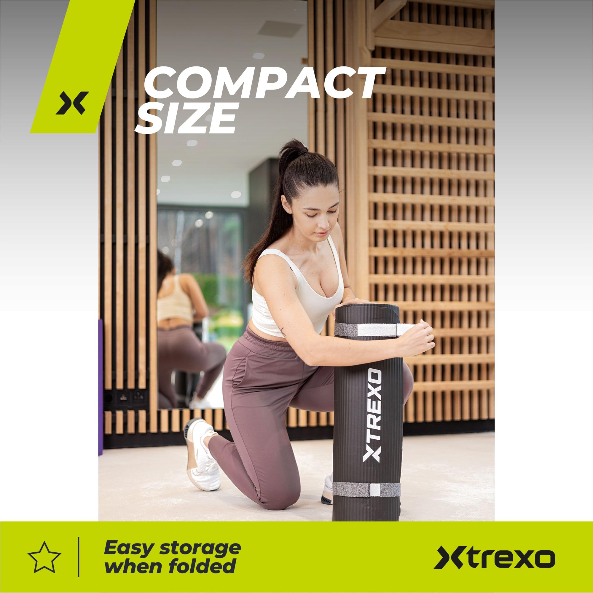 TREXO Tapis d'Exercice en NBR 183 x 61 cm Matériau Exceptionnellement Durable et Flexible 15 mm d'Épaisseur avec Structure Antidérapante dans l'Ensemble avec Sangle pour Porter