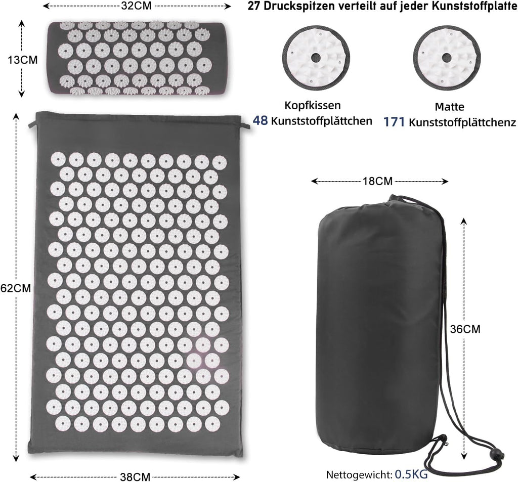 Tapis d'acupression, Tapis d'acupuncture, Tapis d'acupression pour soulager les douleurs de dos et de cou, Ensemble de tapis d'acupression pour la relaxation musculaire et la réduction du stress