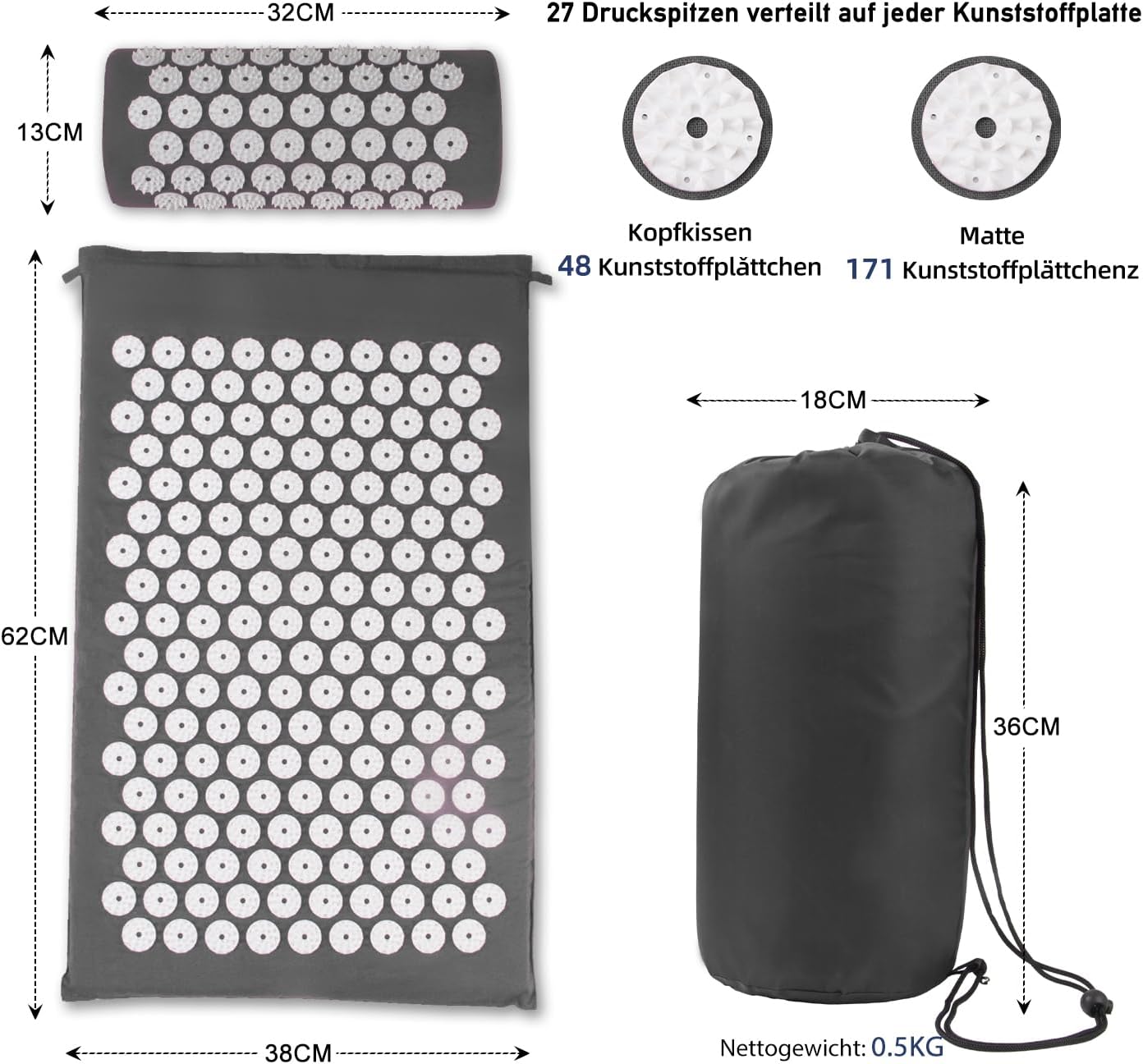 Tapis d'acupression, Tapis d'acupuncture, Tapis d'acupression pour soulager les douleurs de dos et de cou, Ensemble de tapis d'acupression pour la relaxation musculaire et la réduction du stress