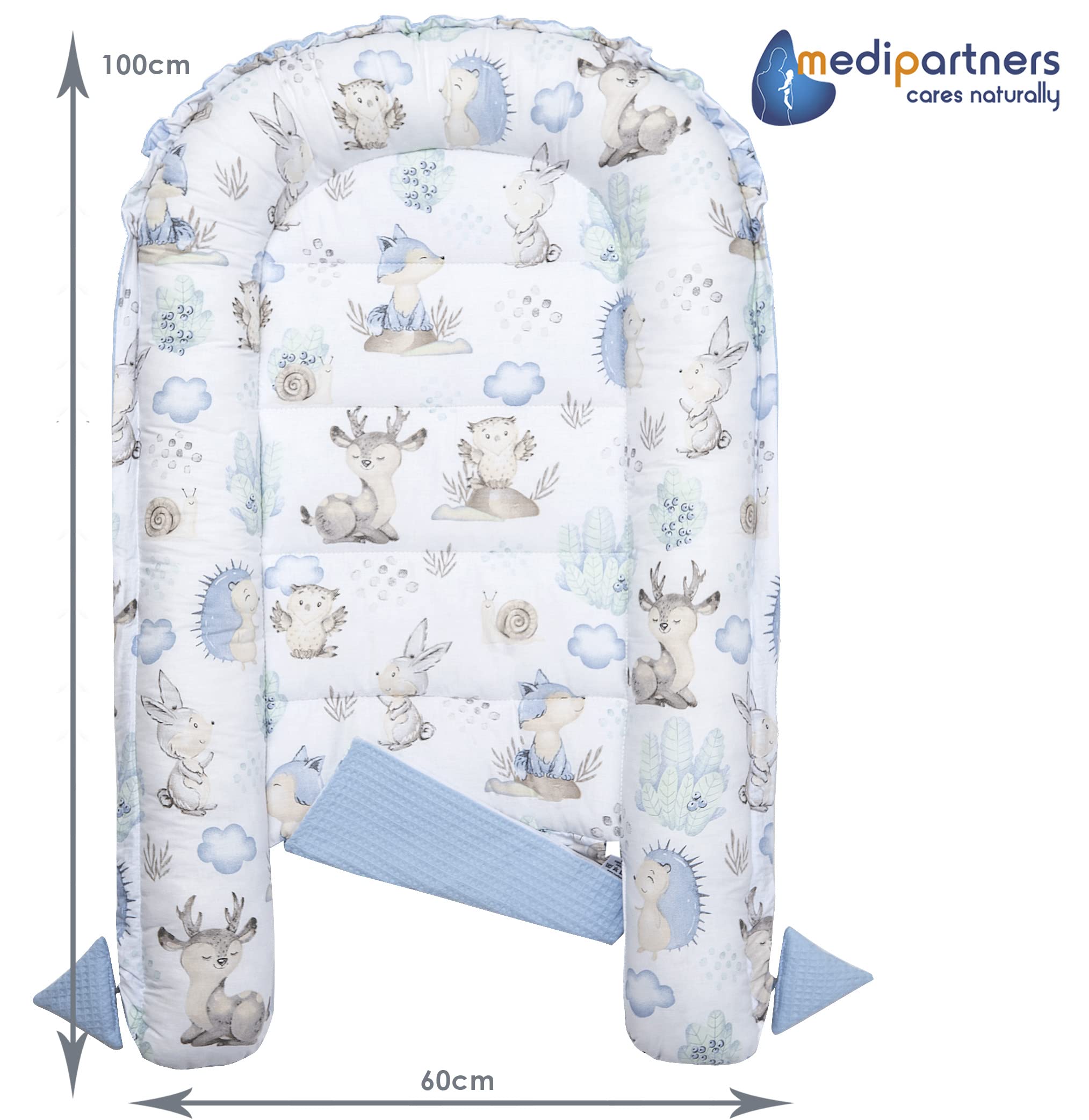 Medi Partners Reducteur de Lit Bebe - Réducteur Bébé 100x60x15cm Cocon et Naissance couffin Nid d'ange 100% Coton Gaufre (Glade avec Gaufre Grise)