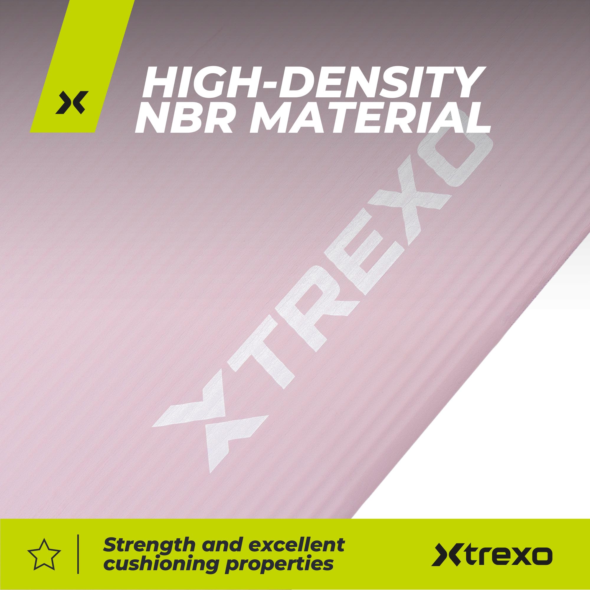 TREXO Tapis d'Exercice en NBR 183 x 61 cm Matériau Exceptionnellement Durable et Flexible 15 mm d'Épaisseur avec Structure Antidérapante dans l'Ensemble avec Sangle pour Porter