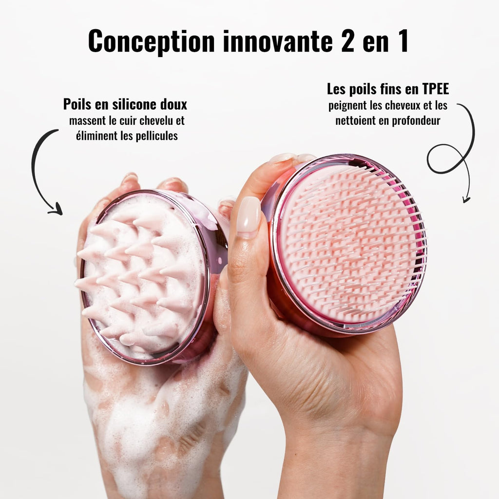 SHINLEA Brosse Massage Cuir Chevelu - Scalp Massager pour Nettoyage en Profondeur, Brosse à Cheveux en Silicone à Double Face, Exfoliation Réduit les Pellicules, pour Cheveux Humides & Secs