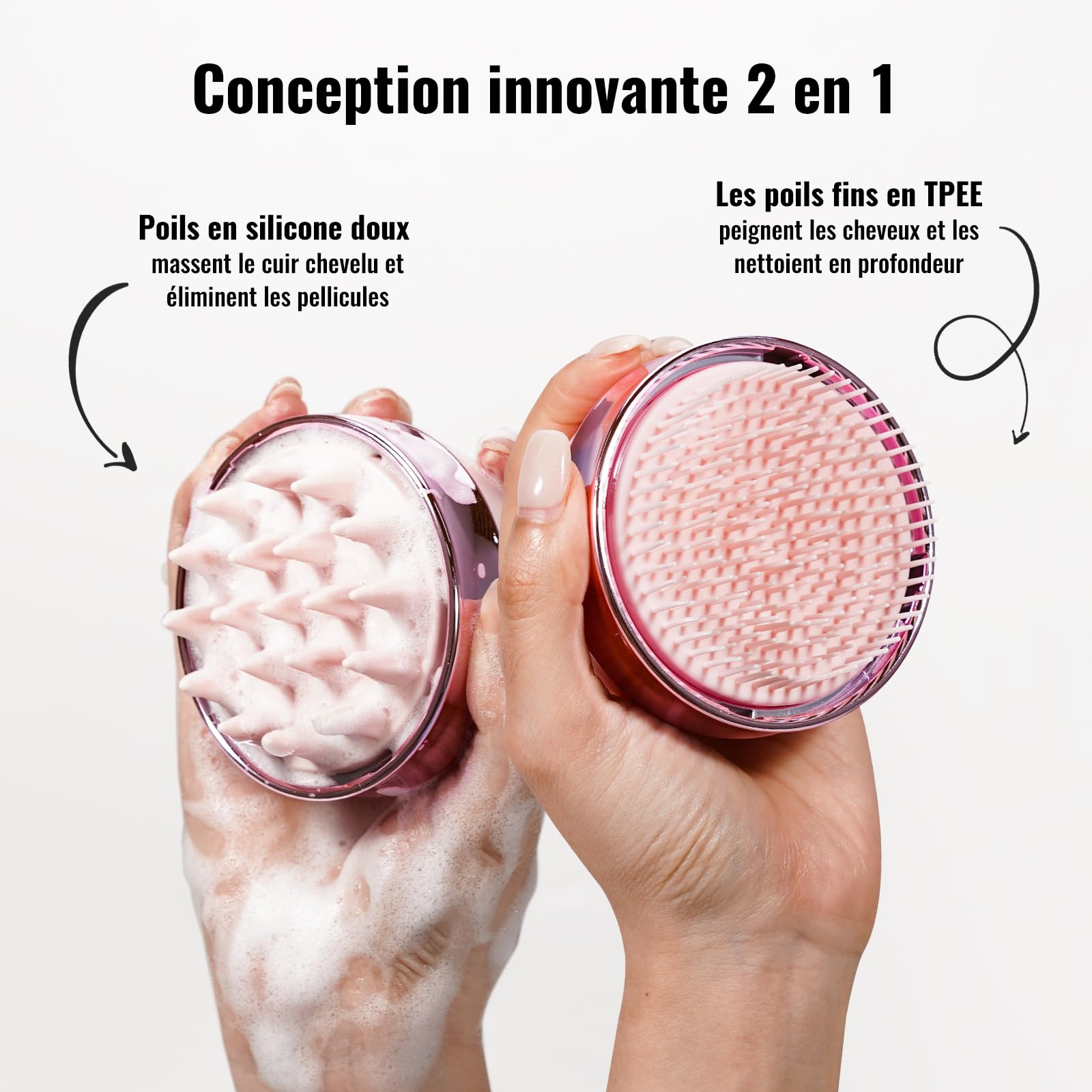 SHINLEA Brosse Massage Cuir Chevelu - Scalp Massager pour Nettoyage en Profondeur, Brosse à Cheveux en Silicone à Double Face, Exfoliation Réduit les Pellicules, pour Cheveux Humides & Secs