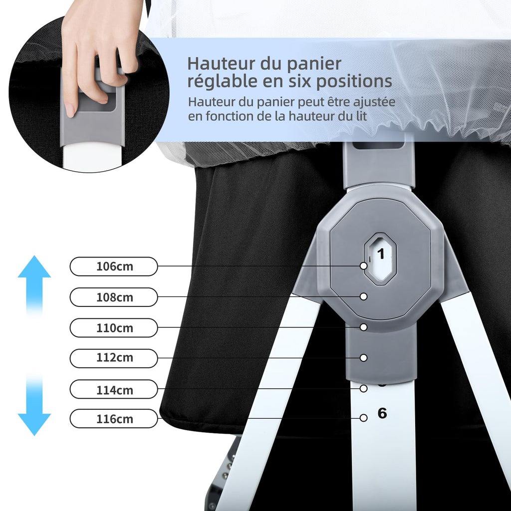 HUOLE Lit Cododo Bebe Berceau Bebe à 4 Niveaux, Couffin pour Dormir Ensemble en Toute Sécurité, Lit d'enfant Portable Facile à Plier pour Nouveau-né/Nourrisson-104 * 52 * 100-110 cm - Blanc cassé