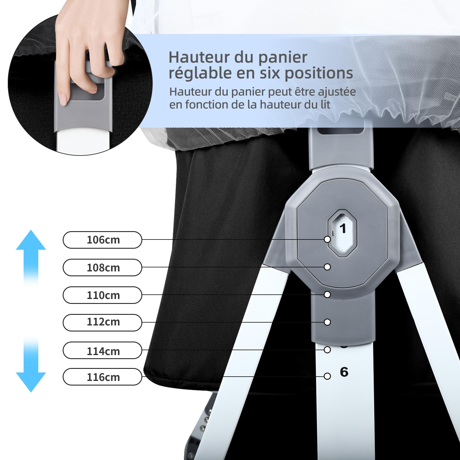 HUOLE Lit Cododo Bebe Berceau Bebe à 4 Niveaux, Couffin pour Dormir Ensemble en Toute Sécurité, Lit d'enfant Portable Facile à Plier pour Nouveau-né/Nourrisson-104 * 52 * 100-110 cm - Blanc cassé
