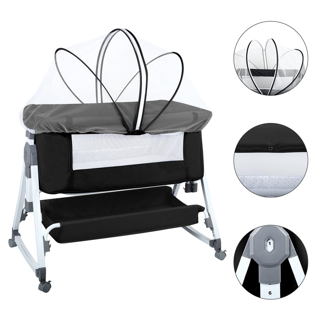 HUOLE Lit Cododo Bebe Berceau Bebe à 4 Niveaux, Couffin pour Dormir Ensemble en Toute Sécurité, Lit d'enfant Portable Facile à Plier pour Nouveau-né/Nourrisson-104 * 52 * 100-110 cm - Blanc cassé