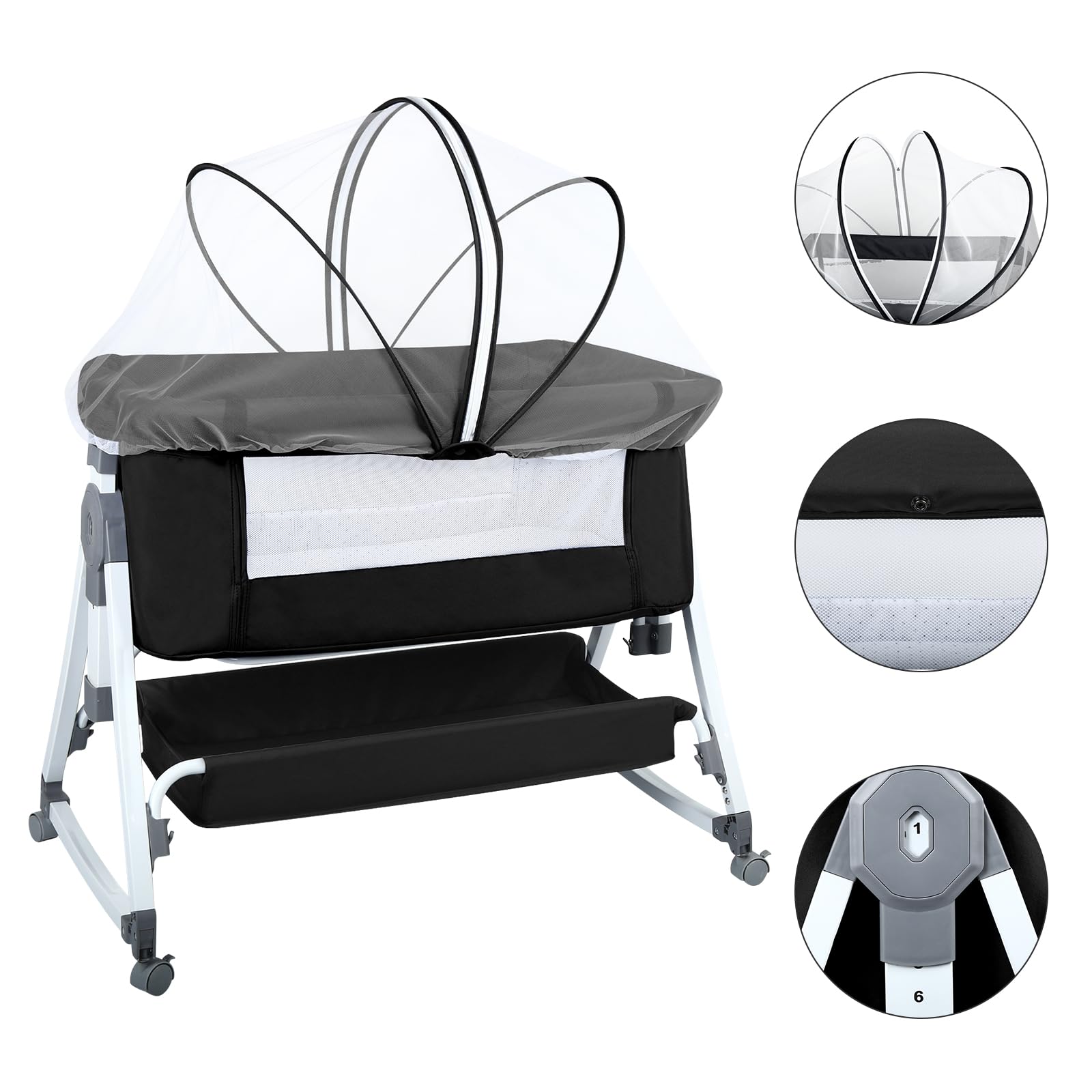 HUOLE Lit Cododo Bebe Berceau Bebe à 4 Niveaux, Couffin pour Dormir Ensemble en Toute Sécurité, Lit d'enfant Portable Facile à Plier pour Nouveau-né/Nourrisson-104 * 52 * 100-110 cm - Blanc cassé