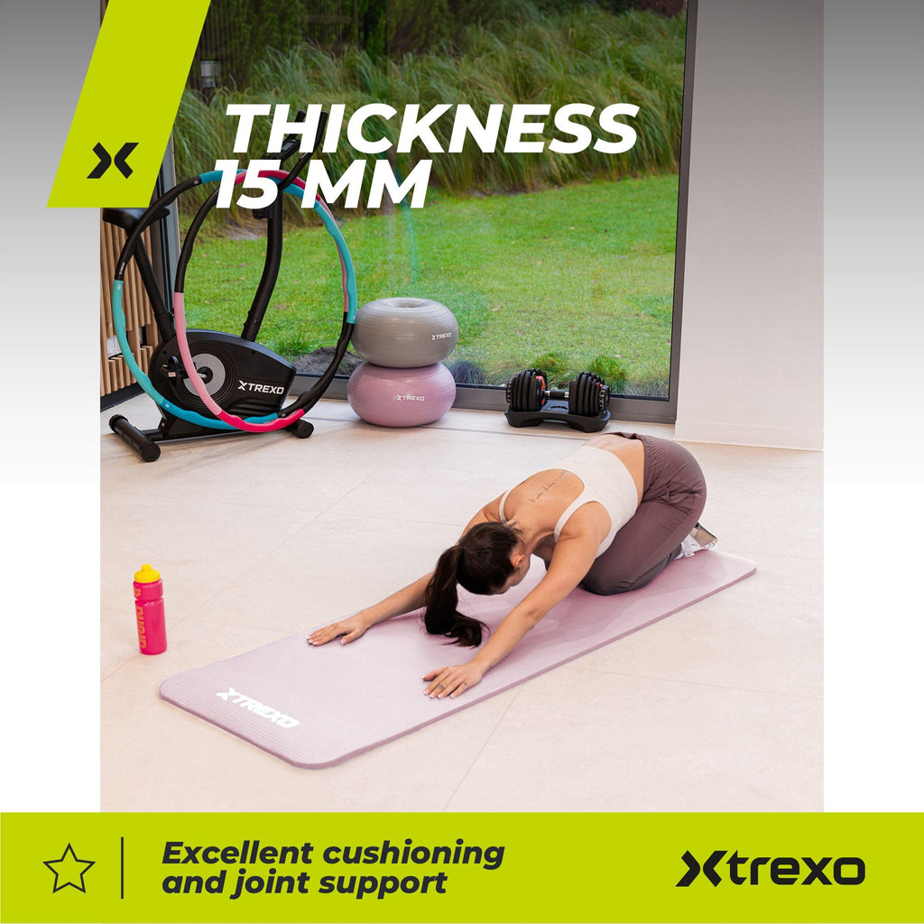 TREXO Tapis d'Exercice en NBR 183 x 61 cm Matériau Exceptionnellement Durable et Flexible 15 mm d'Épaisseur avec Structure Antidérapante dans l'Ensemble avec Sangle pour Porter