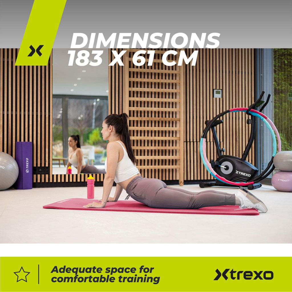 TREXO Tapis d'Exercice en NBR 183 x 61 cm Matériau Exceptionnellement Durable et Flexible 15 mm d'Épaisseur avec Structure Antidérapante dans l'Ensemble avec Sangle pour Porter