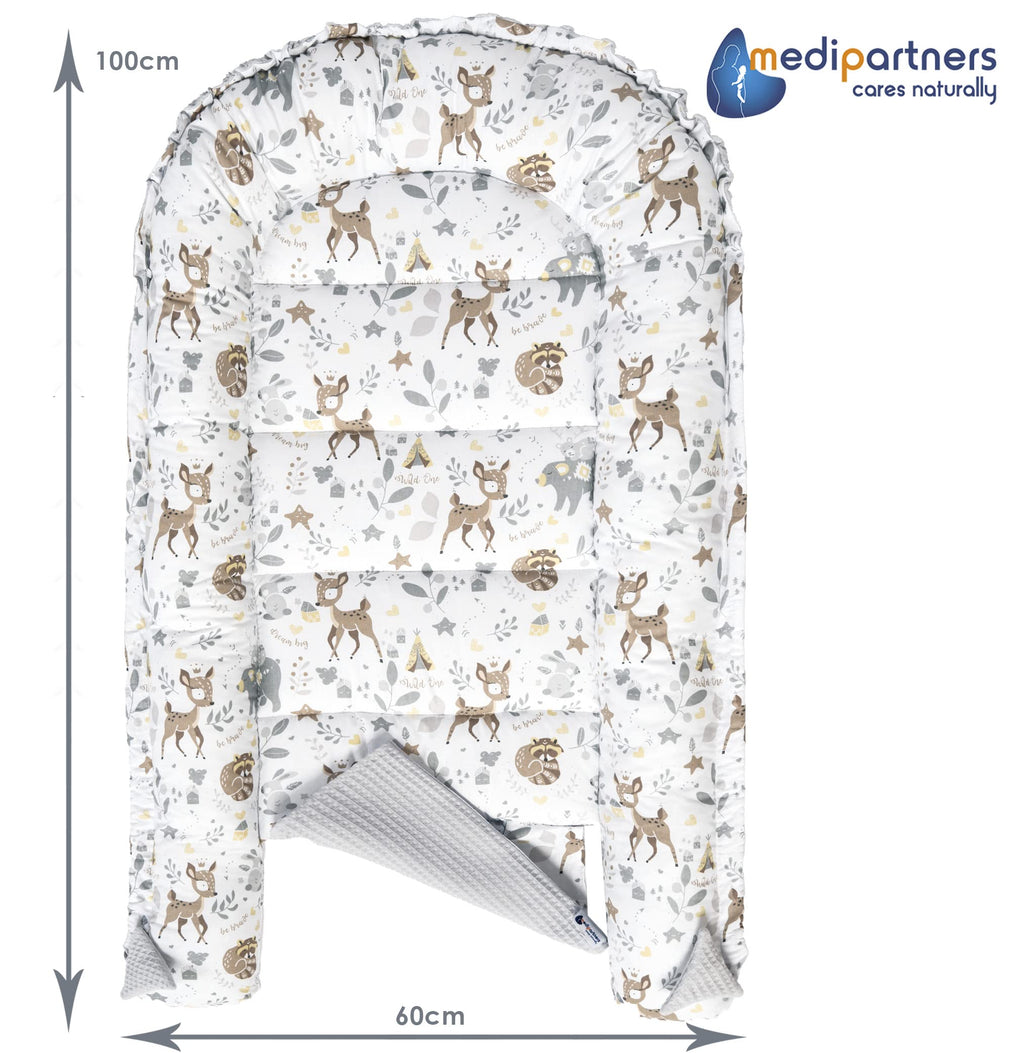Medi Partners Reducteur de Lit Bebe - Réducteur Bébé 100x60x15cm Cocon et Naissance couffin Nid d'ange 100% Coton Gaufre (Glade avec Gaufre Grise)
