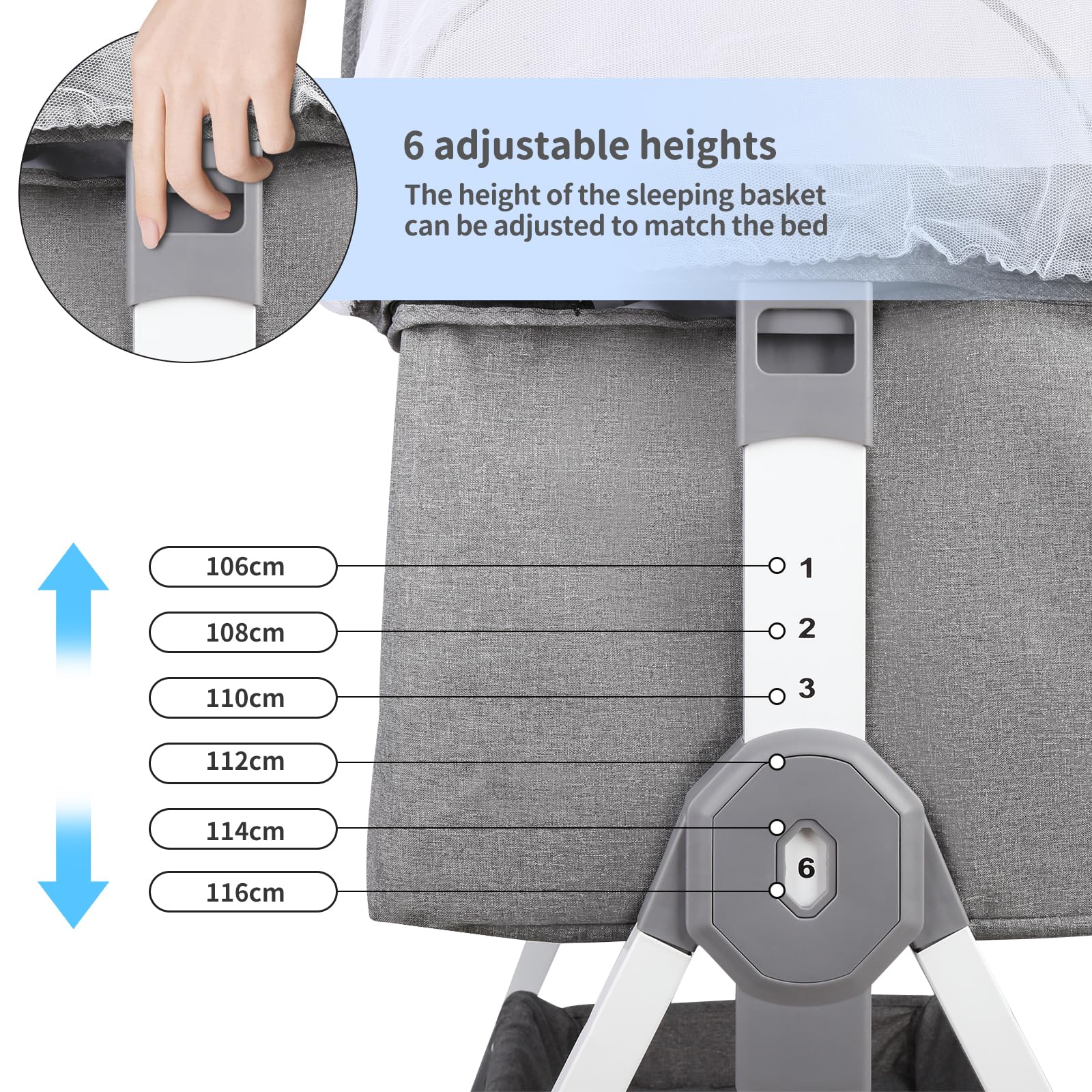HUOLE Lit Cododo Bebe Berceau Bebe à 4 Niveaux, Couffin pour Dormir Ensemble en Toute Sécurité, Lit d'enfant Portable Facile à Plier pour Nouveau-né/Nourrisson-104 * 52 * 100-110 cm - Blanc cassé