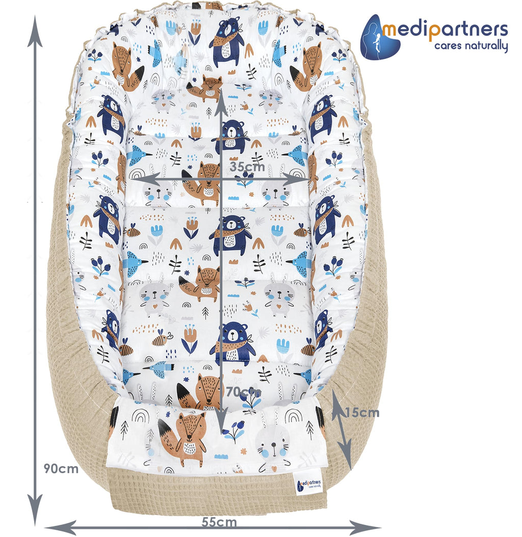 Medi Partners Reducteur de Lit Bebe - Réducteur Bébé 100x60x15cm Cocon et Naissance couffin Nid d'ange 100% Coton Gaufre (Glade avec Gaufre Grise)