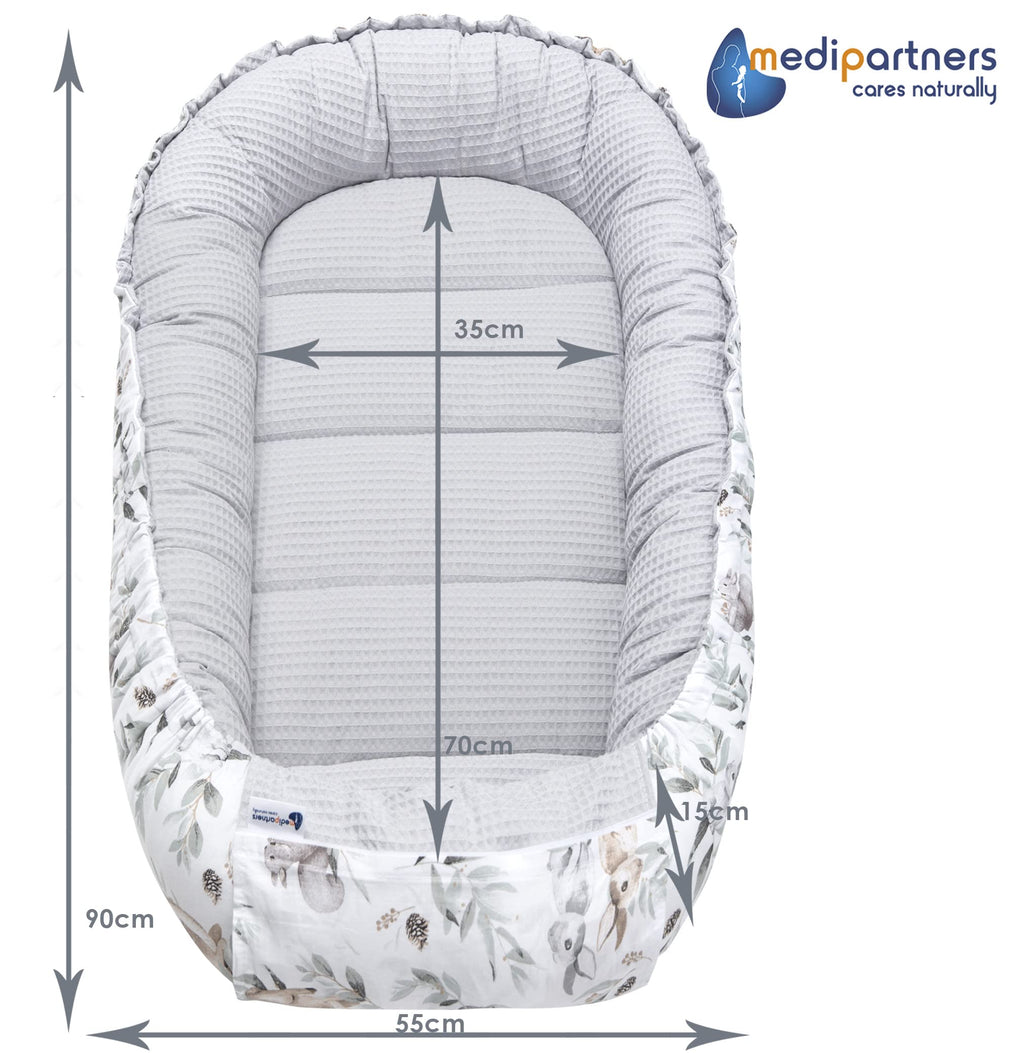 Medi Partners Reducteur de Lit Bebe - Réducteur Bébé 100x60x15cm Cocon et Naissance couffin Nid d'ange 100% Coton Gaufre (Glade avec Gaufre Grise)