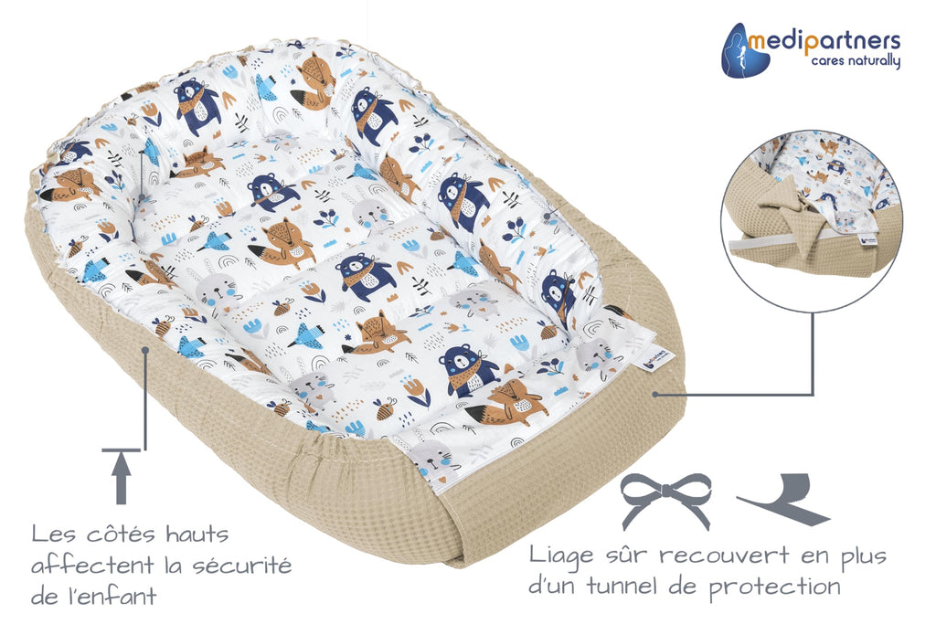 Medi Partners Reducteur de Lit Bebe - Réducteur Bébé 100x60x15cm Cocon et Naissance couffin Nid d'ange 100% Coton Gaufre (Glade avec Gaufre Grise)