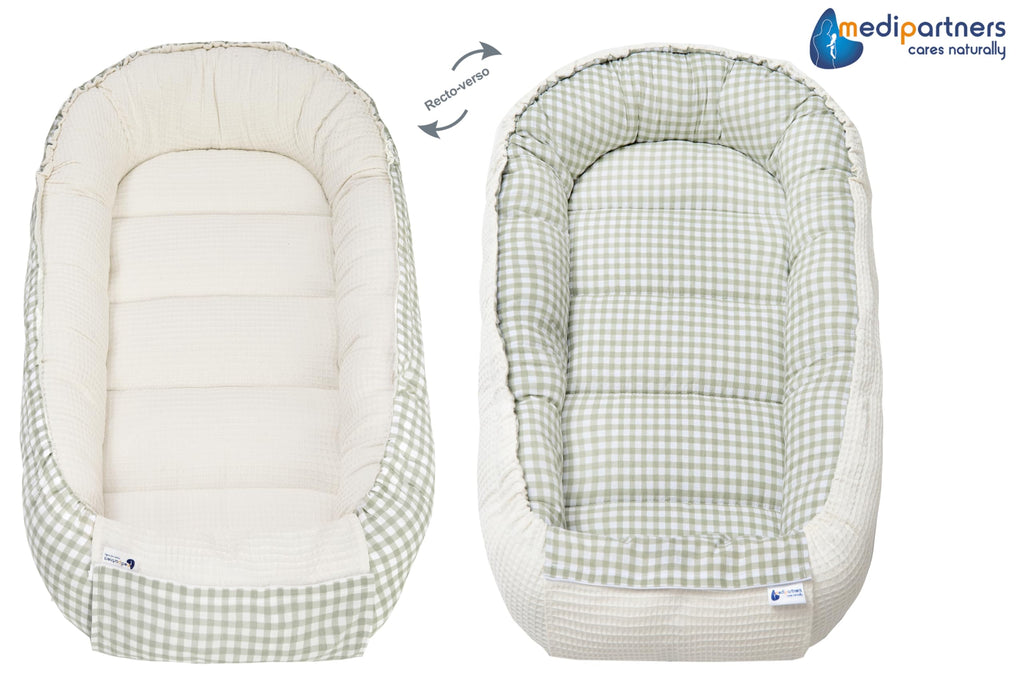 Medi Partners Reducteur de Lit Bebe - Réducteur Bébé 100x60x15cm Cocon et Naissance couffin Nid d'ange 100% Coton Gaufre (Glade avec Gaufre Grise)