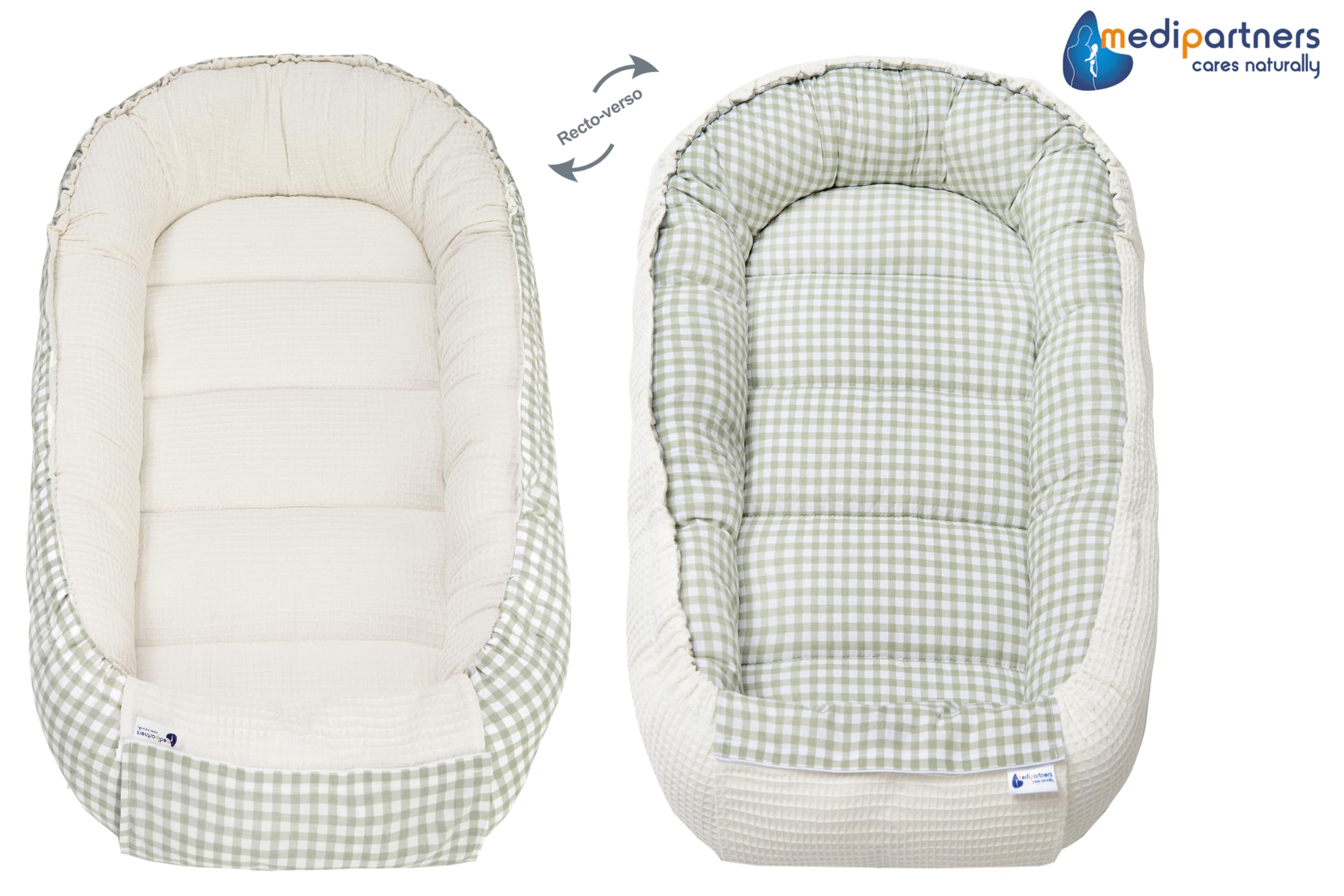 Medi Partners Reducteur de Lit Bebe - Réducteur Bébé 100x60x15cm Cocon et Naissance couffin Nid d'ange 100% Coton Gaufre (Glade avec Gaufre Grise)