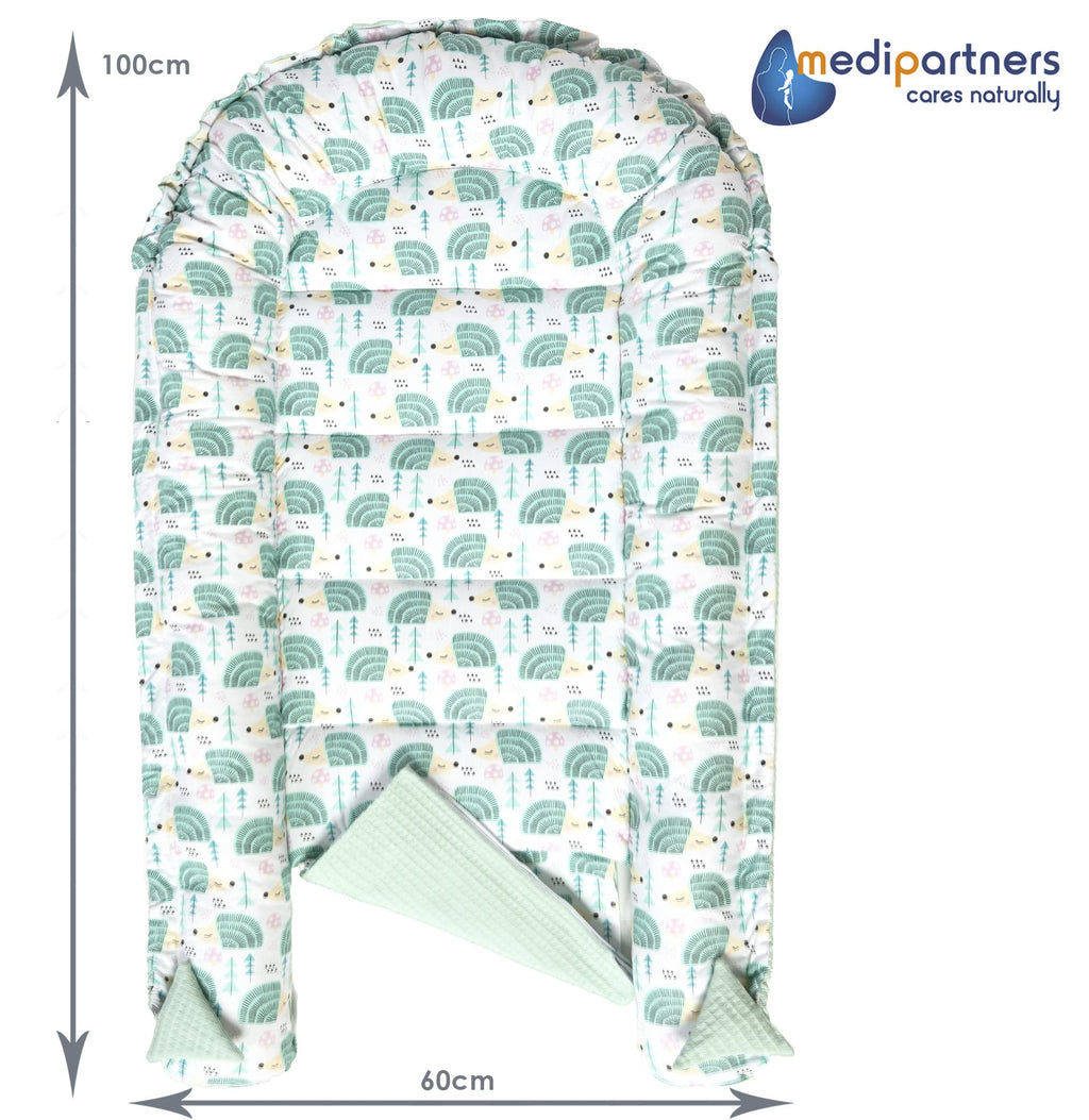 Medi Partners Reducteur de Lit Bebe - Réducteur Bébé 100x60x15cm Cocon et Naissance couffin Nid d'ange 100% Coton Gaufre (Glade avec Gaufre Grise)