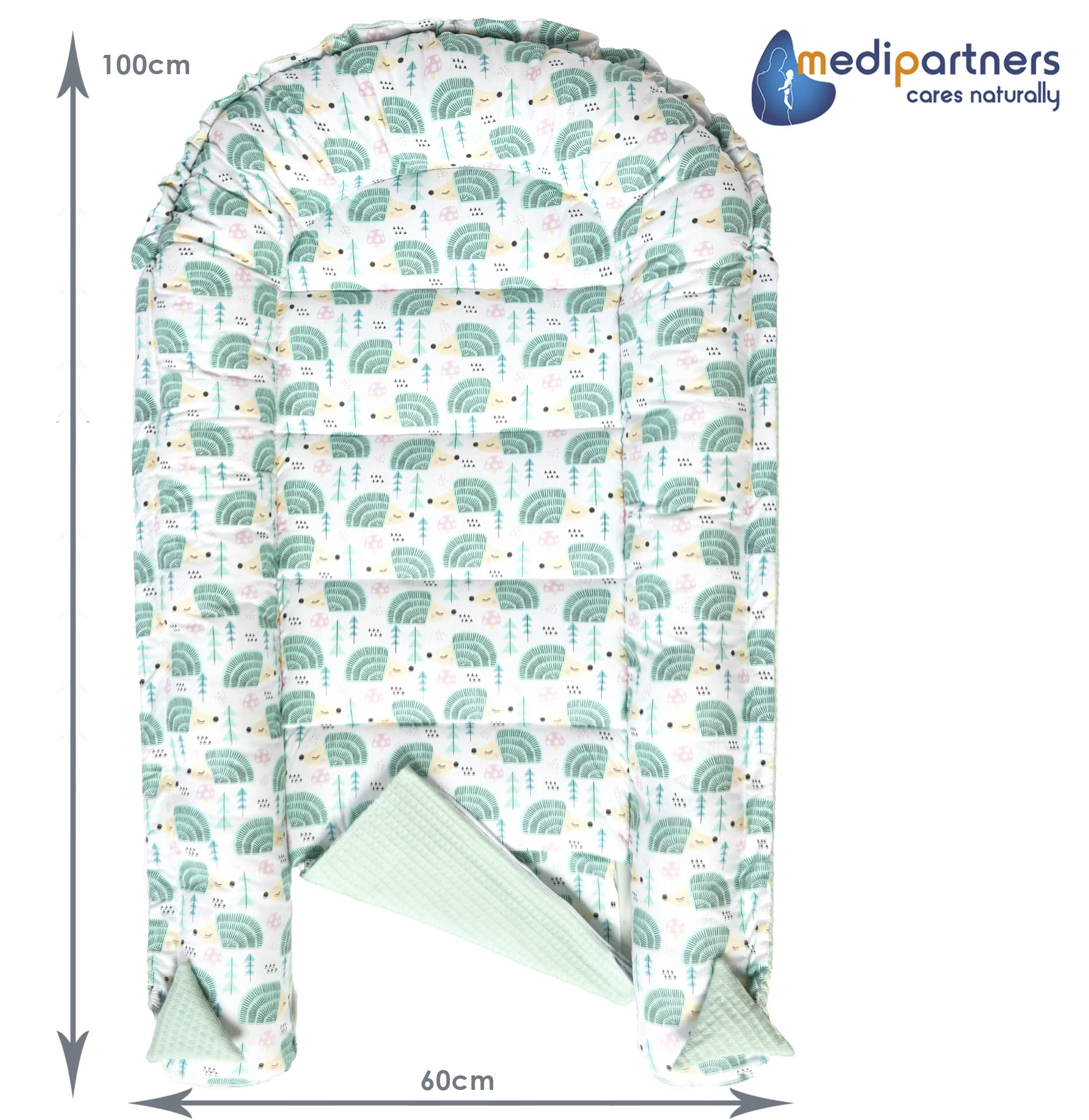 Medi Partners Reducteur de Lit Bebe - Réducteur Bébé 100x60x15cm Cocon et Naissance couffin Nid d'ange 100% Coton Gaufre (Glade avec Gaufre Grise)
