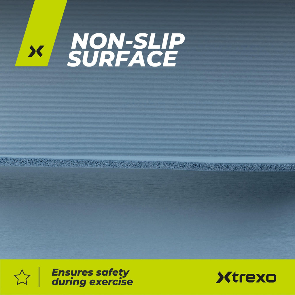 TREXO Tapis d'Exercice en NBR 183 x 61 cm Matériau Exceptionnellement Durable et Flexible 15 mm d'Épaisseur avec Structure Antidérapante dans l'Ensemble avec Sangle pour Porter