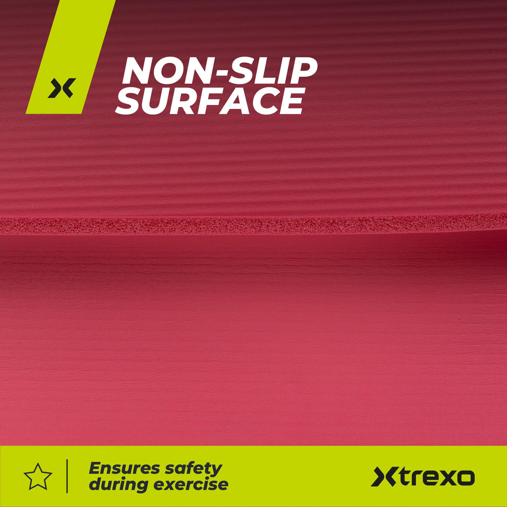 TREXO Tapis d'Exercice en NBR 183 x 61 cm Matériau Exceptionnellement Durable et Flexible 15 mm d'Épaisseur avec Structure Antidérapante dans l'Ensemble avec Sangle pour Porter